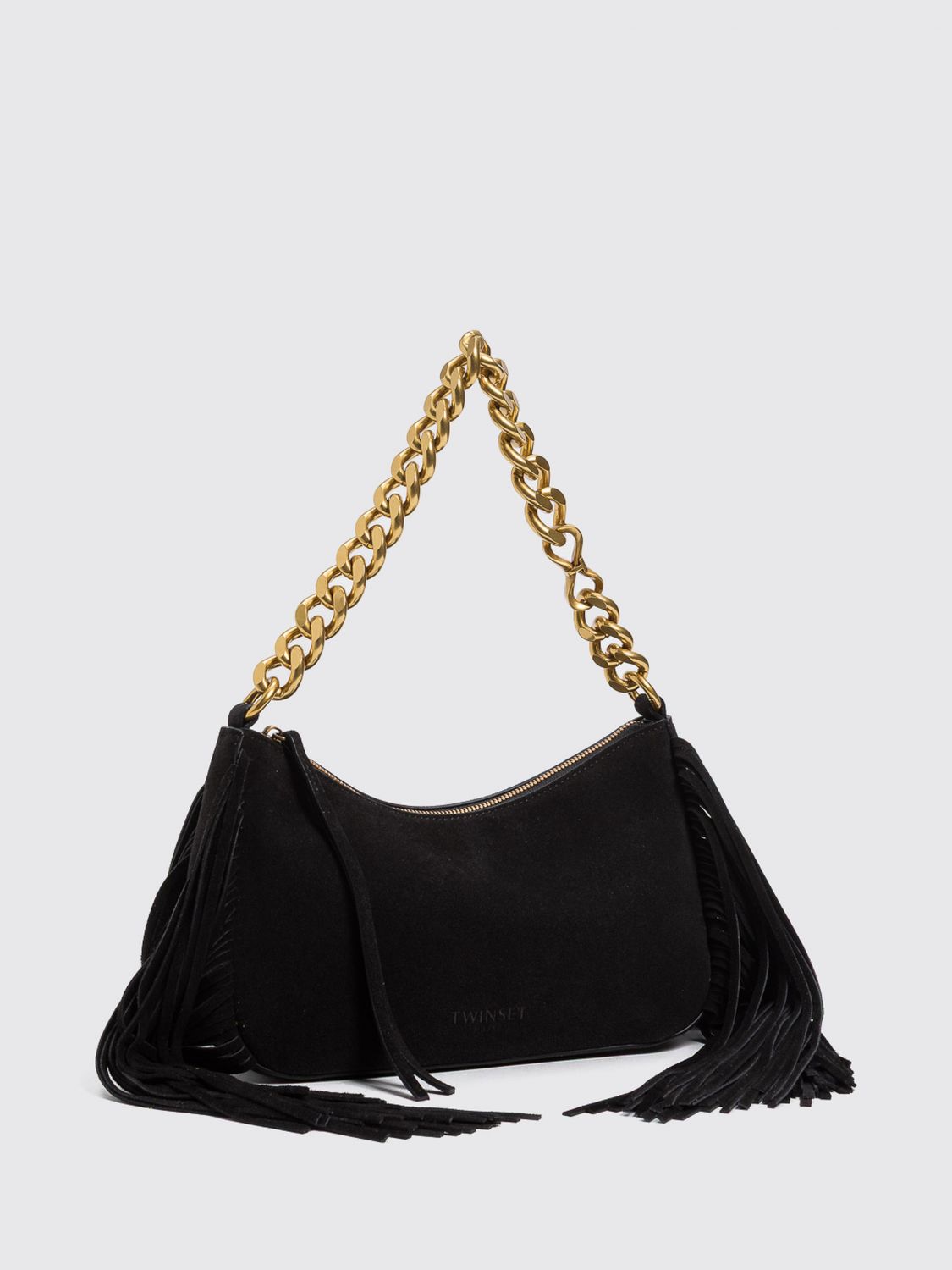 Twinset Liliane Suede Shoulder Bag with Fringes and Embroidery