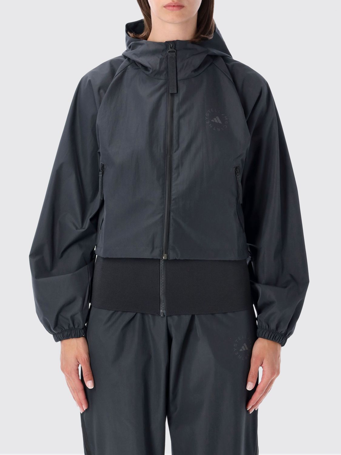 ADIDAS BY STELLA MCCARTNEY Cropped Track Windbreaker Jacket in Recycled Polyester with Hood