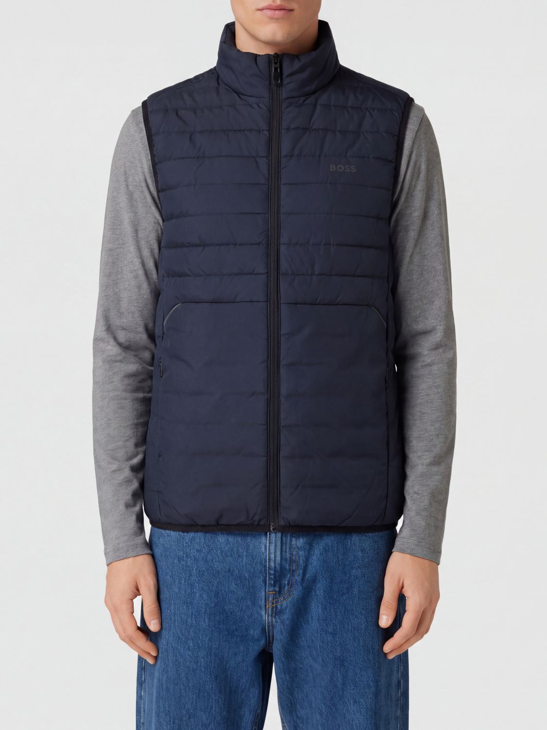 BOSS Steppweste aus gestepptem Polyester mit Stehkragen und Logo