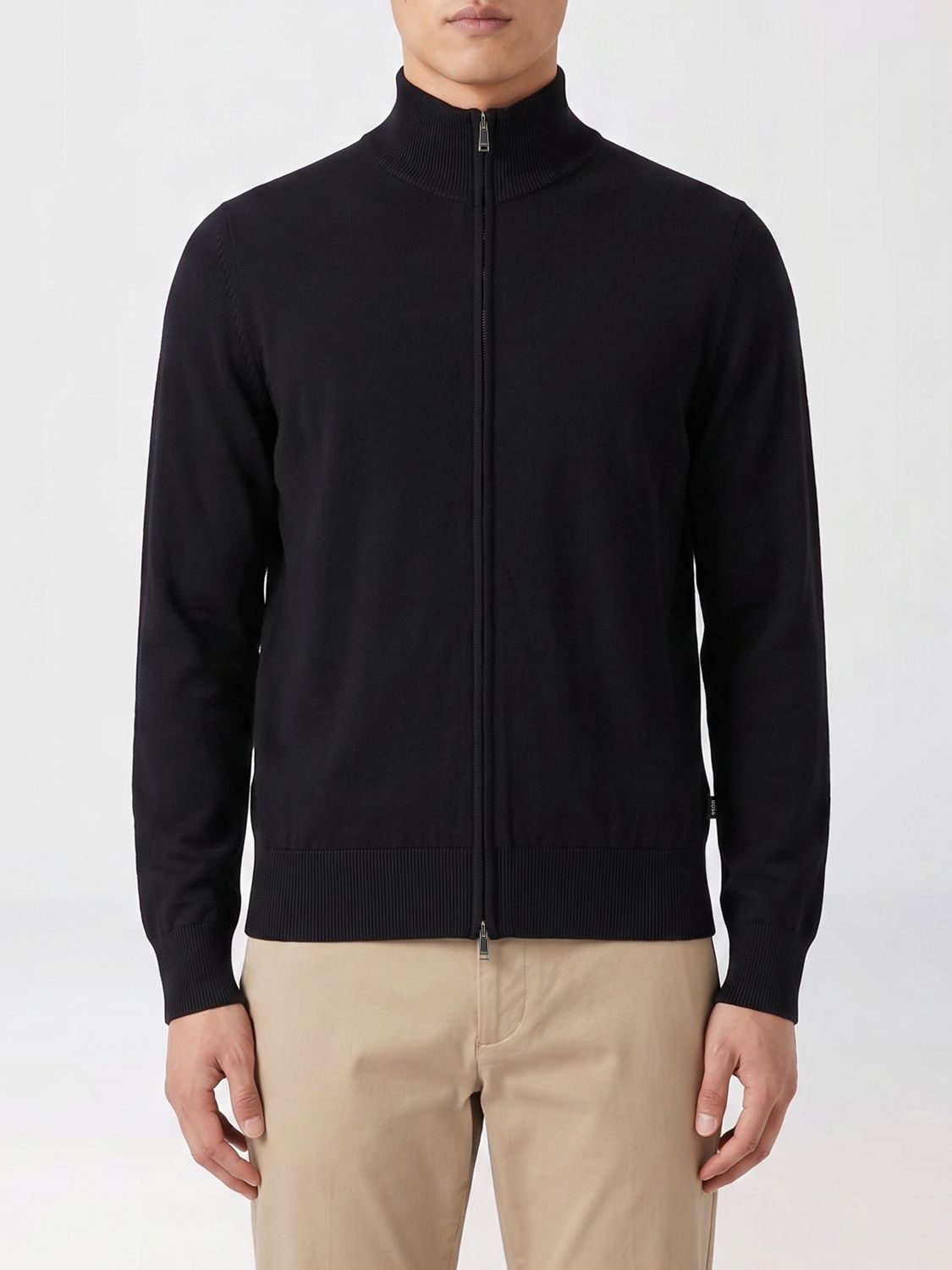 BOSS Slim-Fit Cardigan aus reiner Schurwolle mit Rollkragen und Reißverschluss von