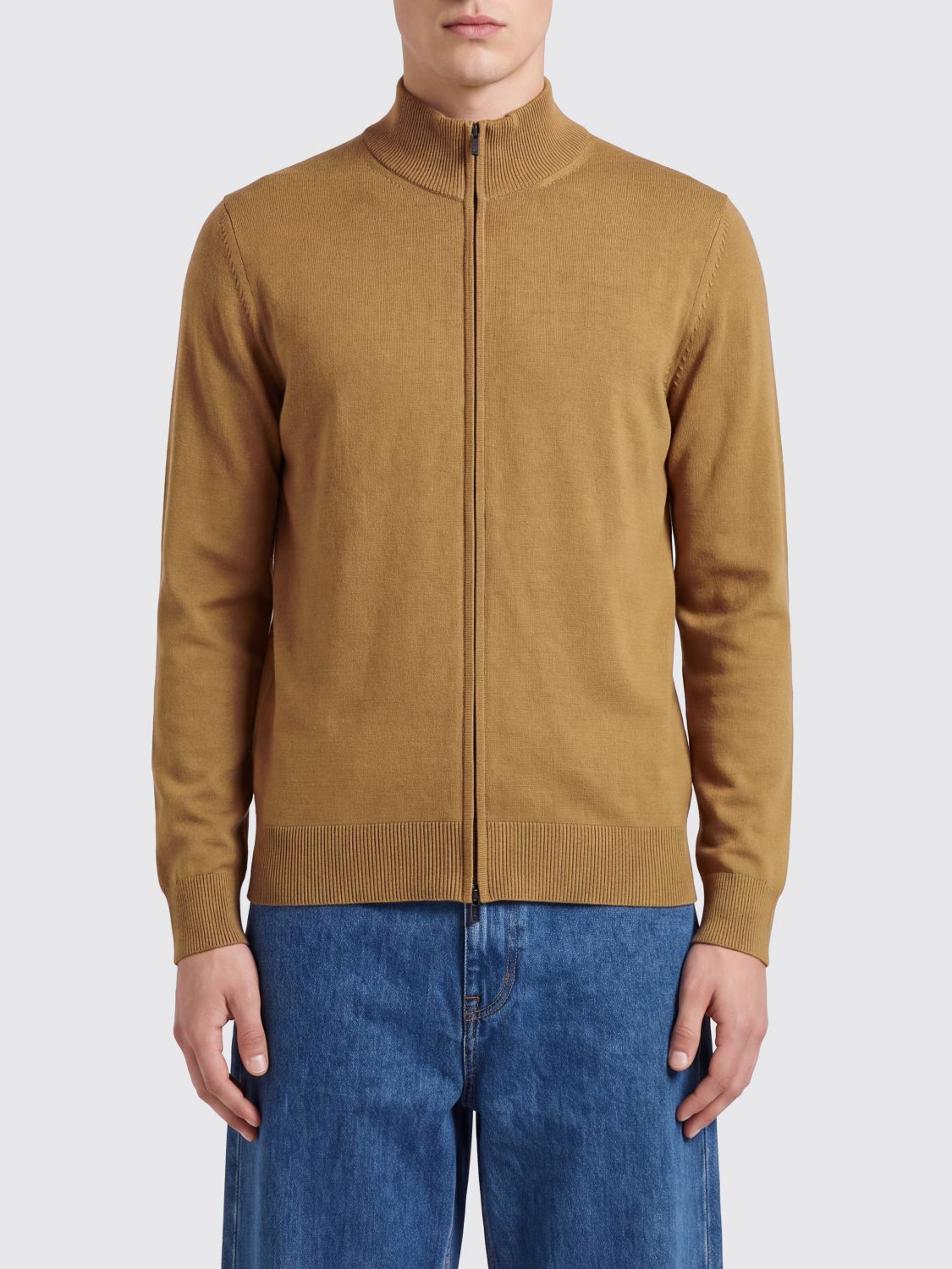 BOSS Slim Fit Virgin Wool Turtleneck Cardigan with Zip Closure
