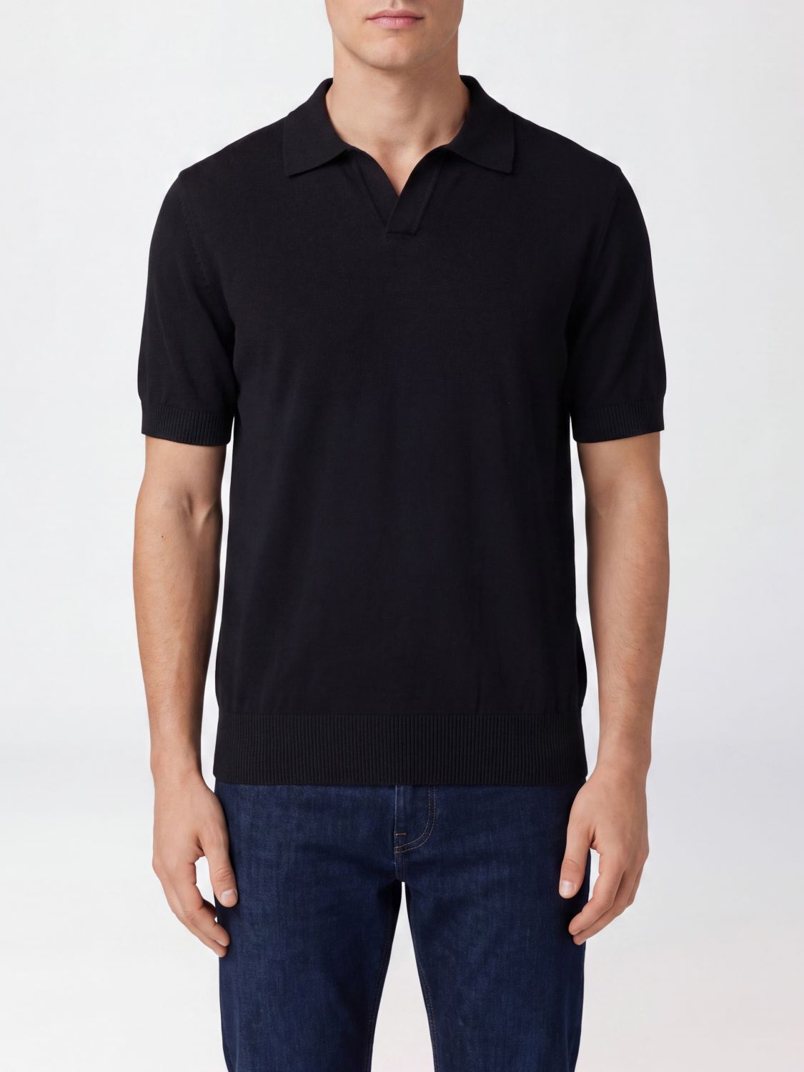 BOSS Polo in maglia di pura lana vergine con scollo a V e maniche corte