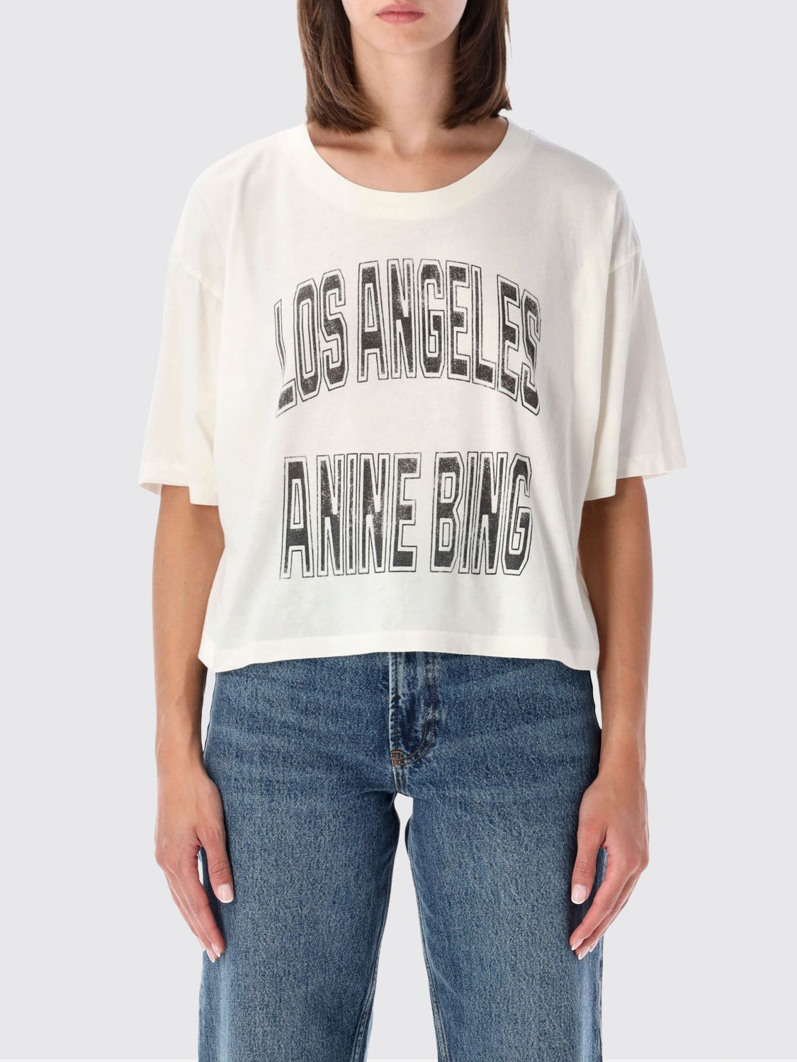 ANINE BING Printed Logo Cotton T-shirt with Dropped Shoulders
