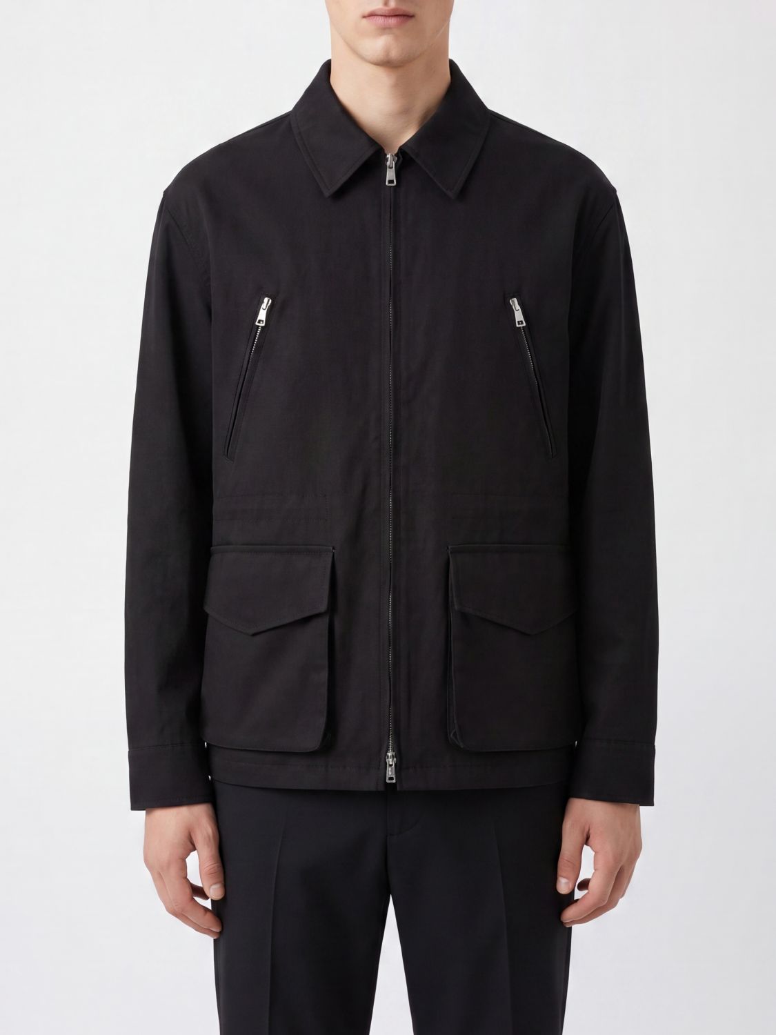 RIER Wool Zip-Up Overshirt with a Classic Collar and Flap Pockets