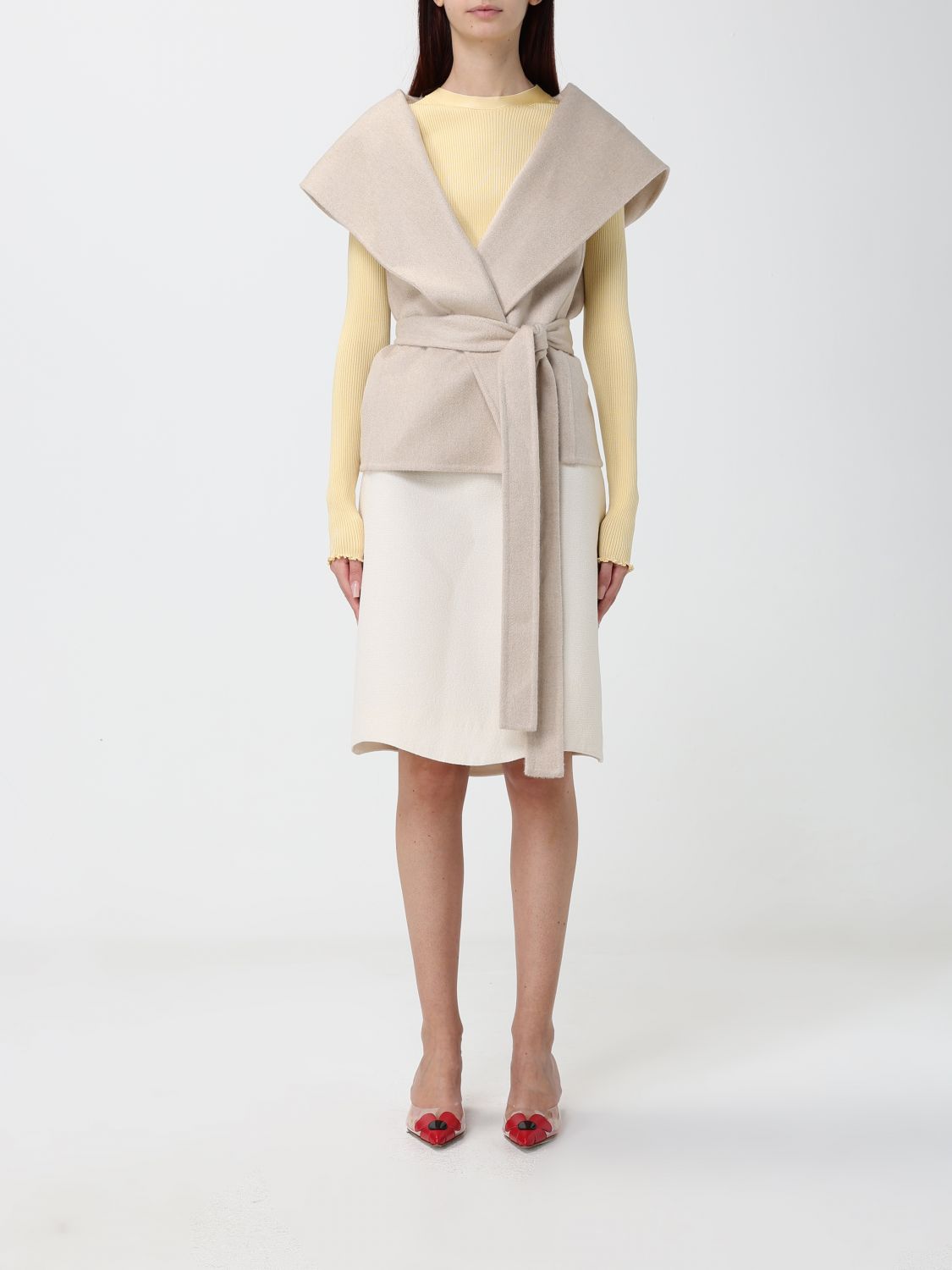 ALAÏA Hooded Robe Gilet in Pure Cashmere with a Waist Belt