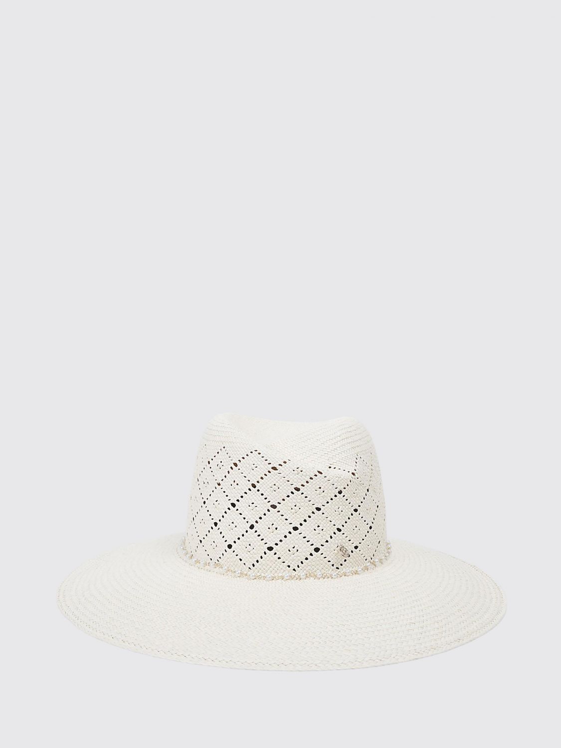 Maison Michel Virginie Wide-Brim Straw Hat with Pearl Embellishment