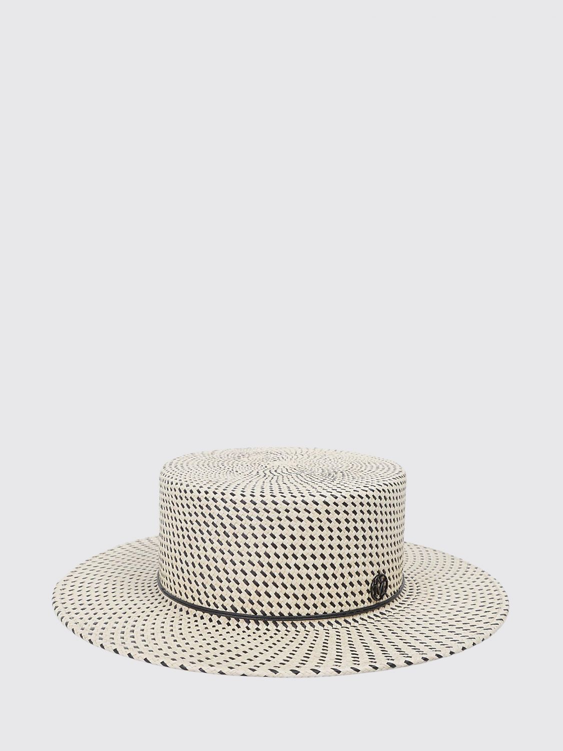 Maison Michel Kiki Geometric Pattern Wide-Brim Straw Hat · L