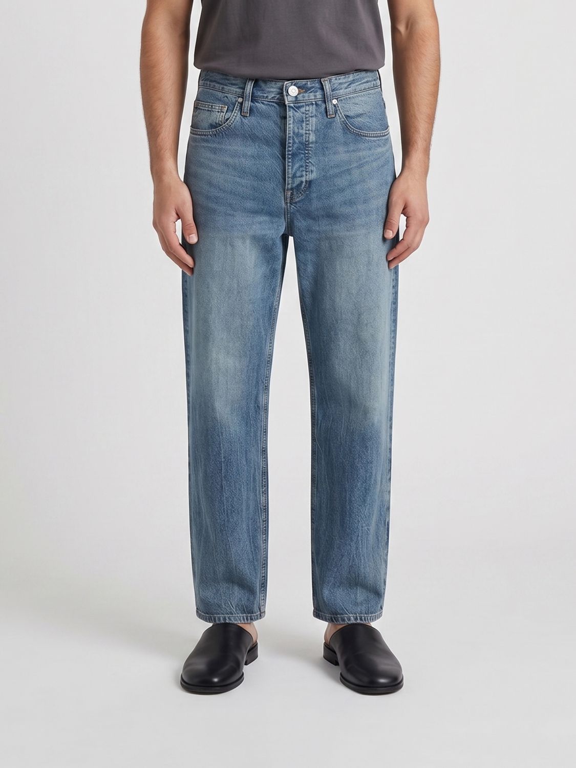 WOOYOUNGMI 5-Pocket-Jeans mit weitem Bein aus Baumwolldenim