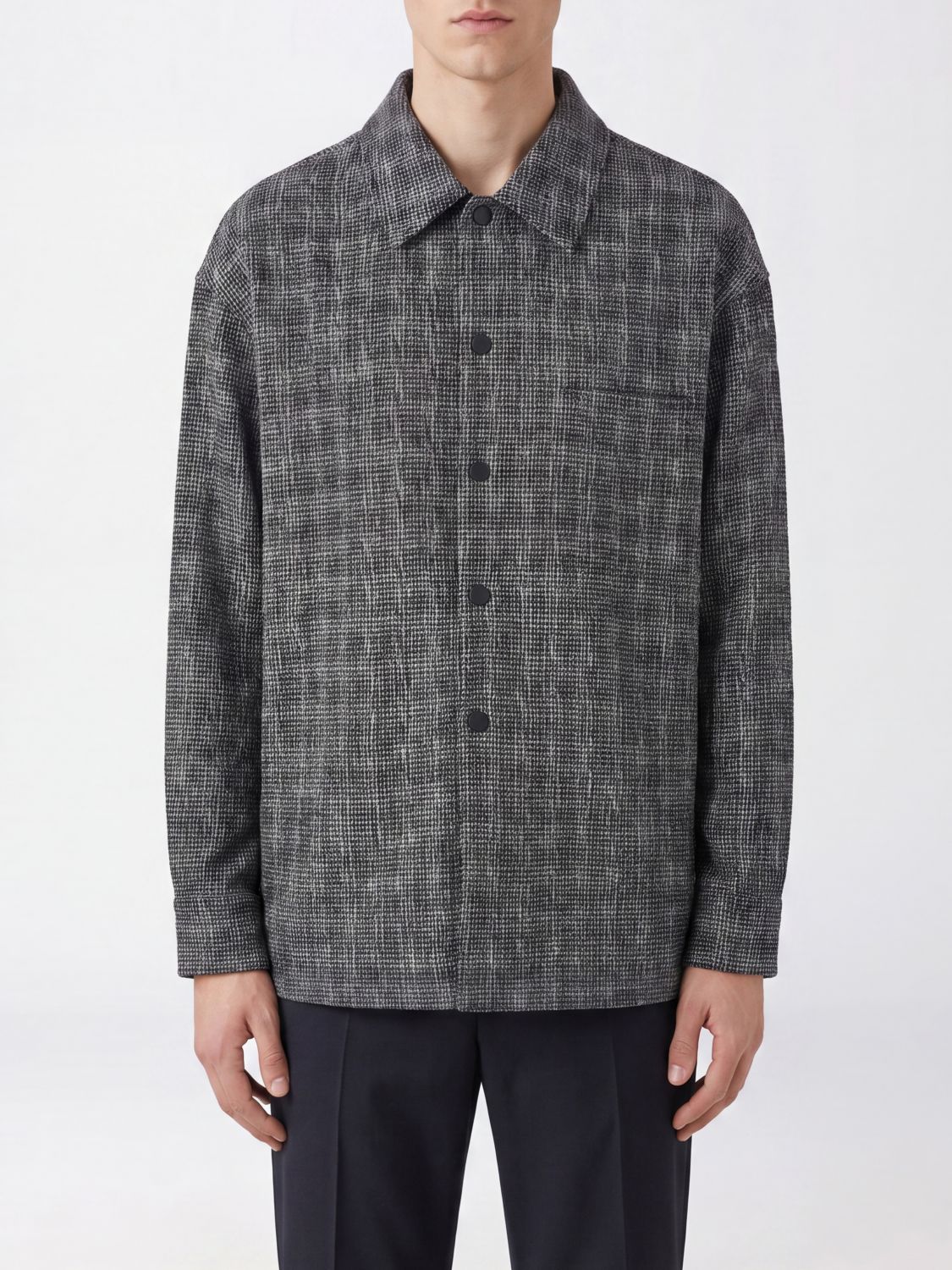 WOOYOUNGMI Tartan Pattern Single-Breasted Short Coat in Wool and Silk