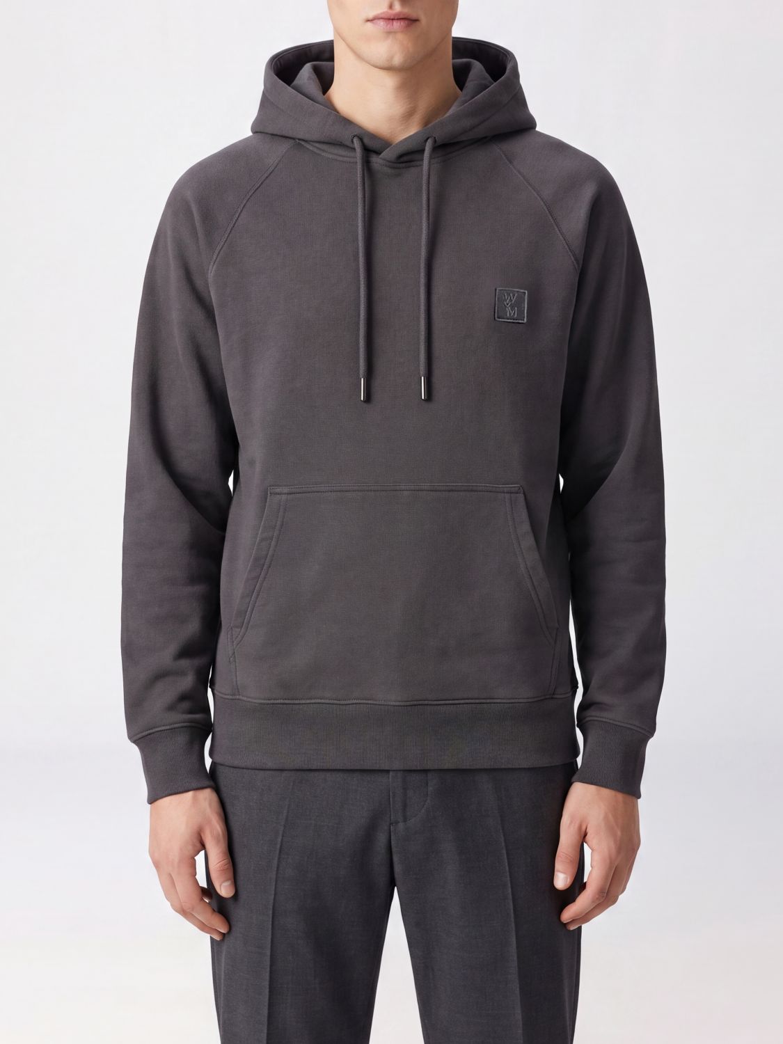 Wooyoungmi Slim Fit Cotton Hoodie with Drawstring and Kangaroo Pocket