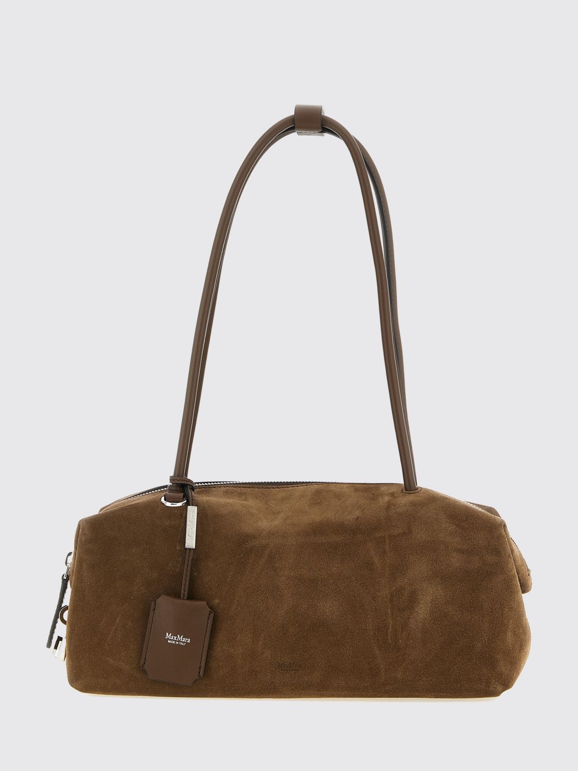 MAX MARA Boston Suede Calfskin Shoulder Bag with Charm MAX MARA Boston Suede Calfskin Shoulder Bag with Charm