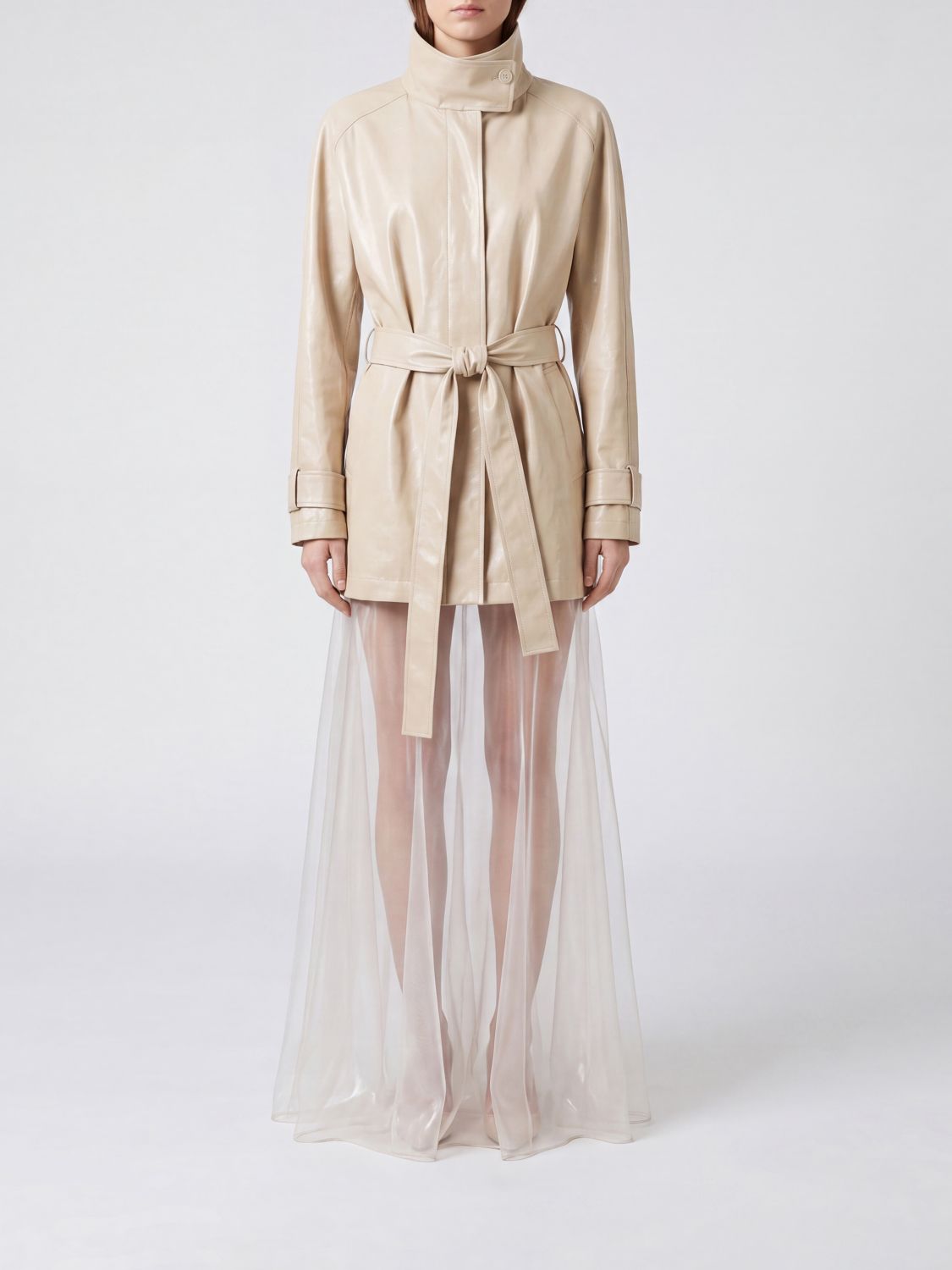 Paloma Wool Short Jacket in Linen and Faux Leather with Belted Waist