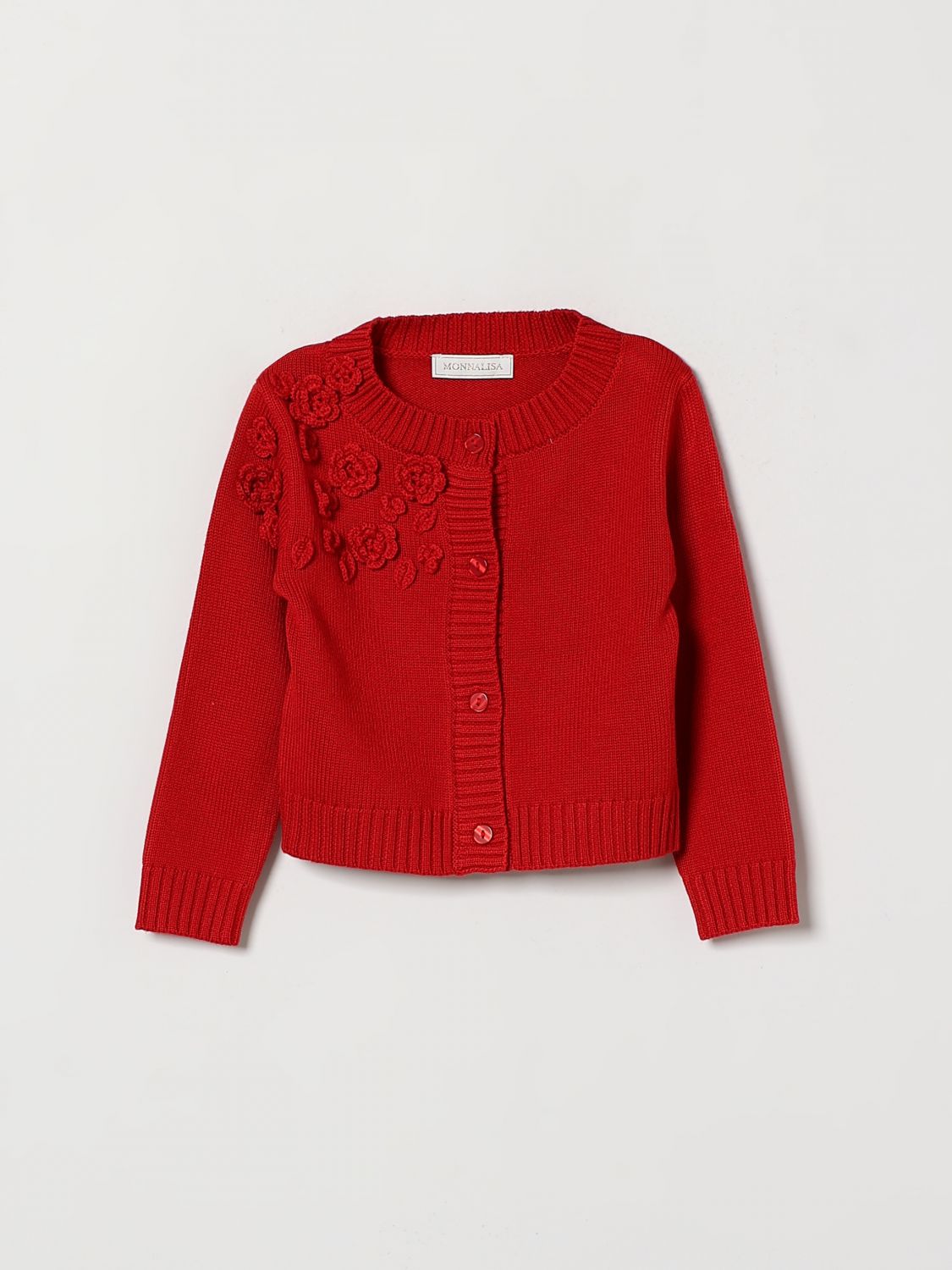 MONNALISA Cardigan da bambina in misto lana con applicazione a fiore
