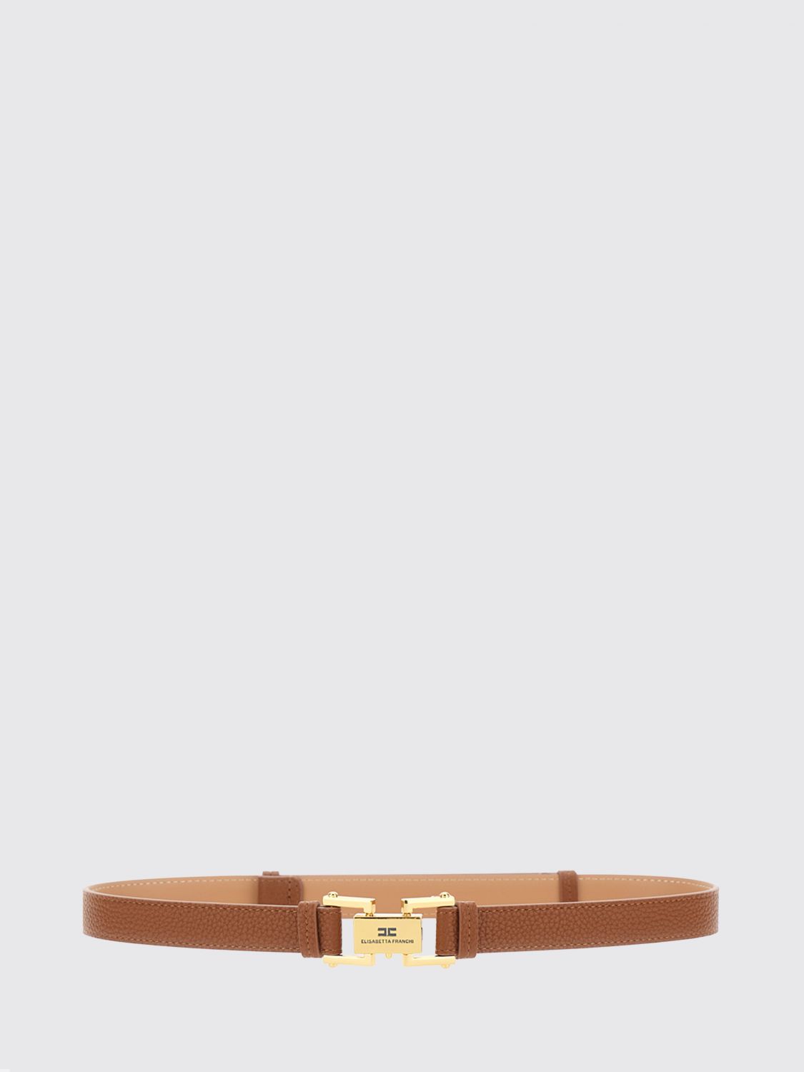 Elisabetta Franchi Slim Grained Calf Leather Belt with Logo Buckle