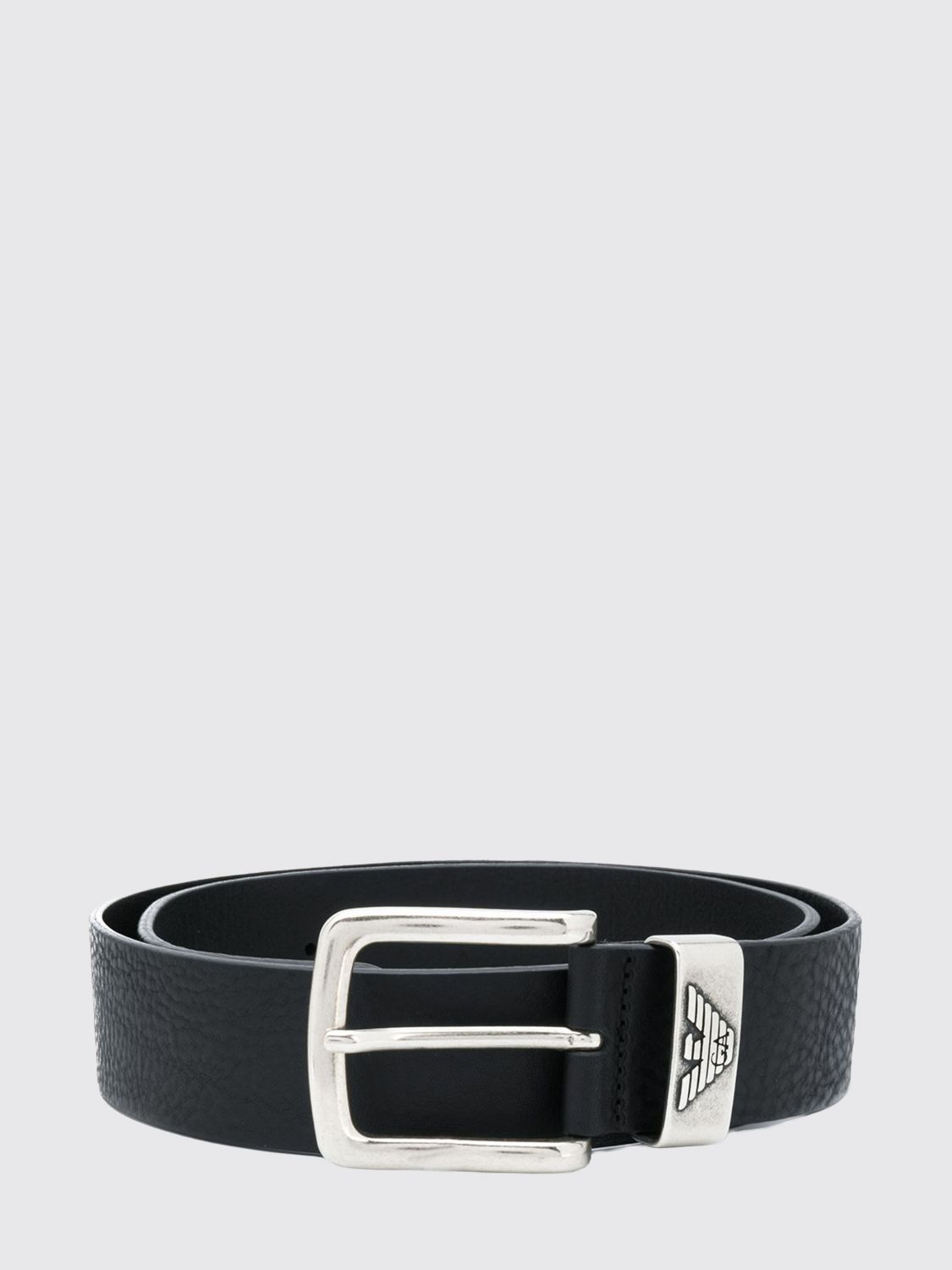 EMPORIO ARMANI Monogramm-Gürtel aus genarbtem Leder mit Adler-Schnalle