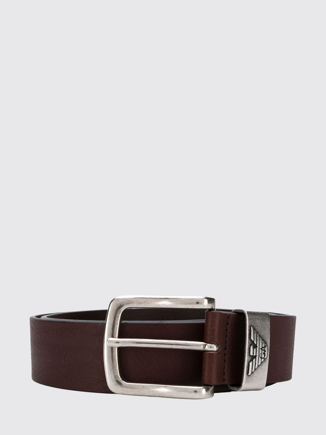 EMPORIO ARMANI Monogramm-Gürtel aus genarbtem Leder mit Adler-Schnalle