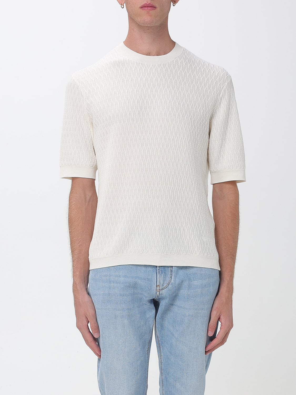 Emporio Armani Short-Sleeved Cotton Crewneck Jumper with Ribbed Trims