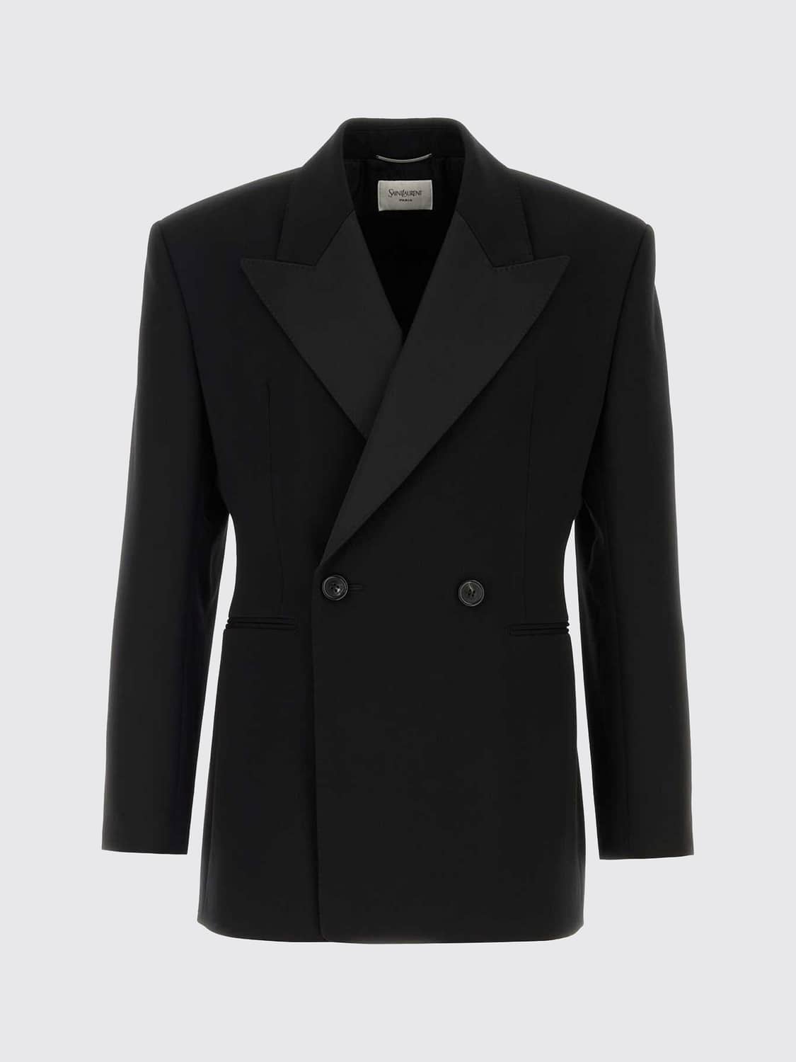 SAINT LAURENT Double-Breasted Wool Tuxedo Jacket with Peak Lapels