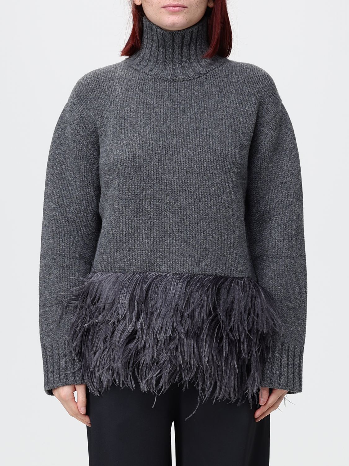 Fabiana Filippi Wool and Alpaca Blend Roll Neck Jumper with Feather Application · S