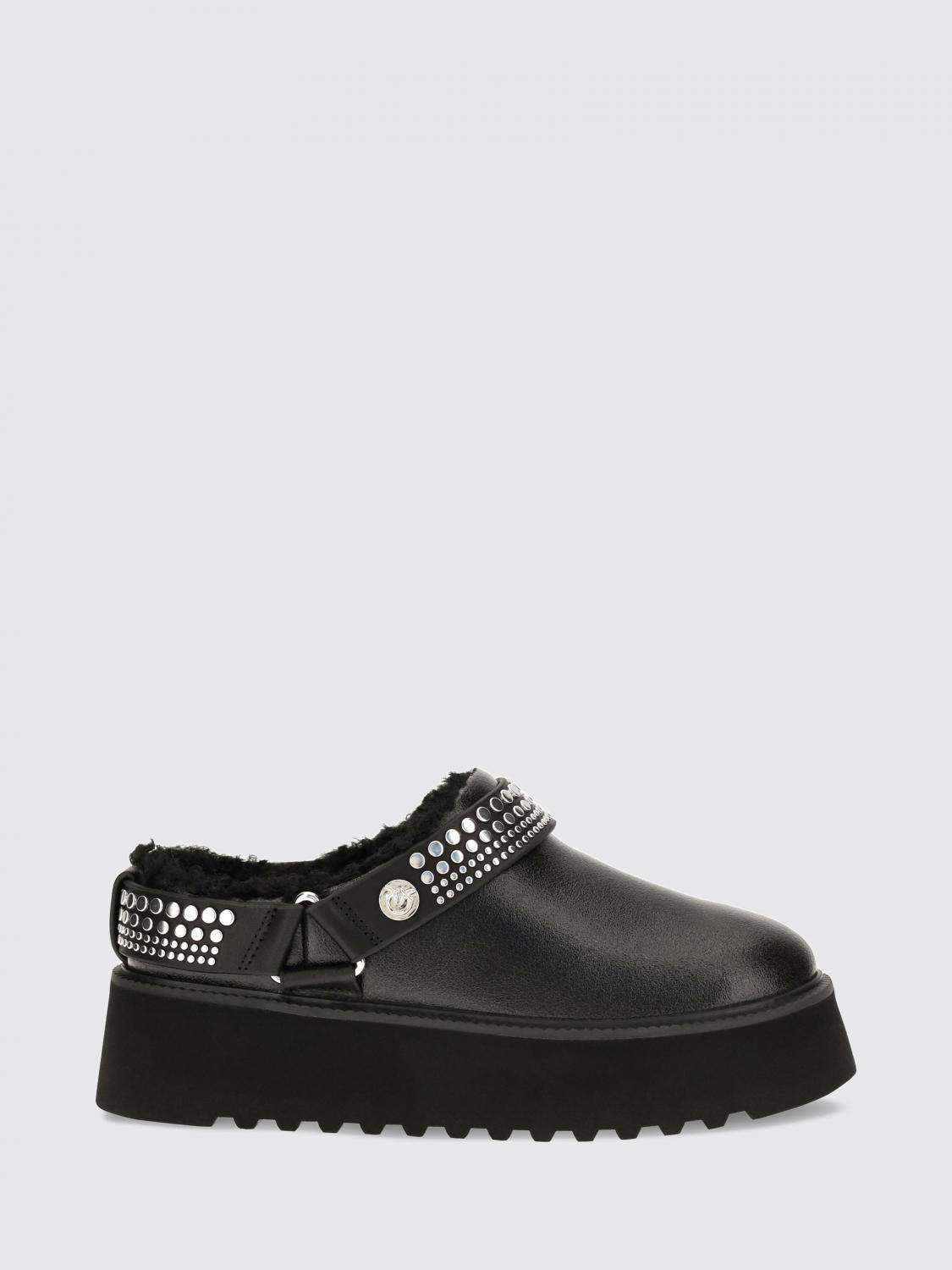 Pinko Martina Leather Snow Boots with Studs and Shearling Lining on a Platform Sole