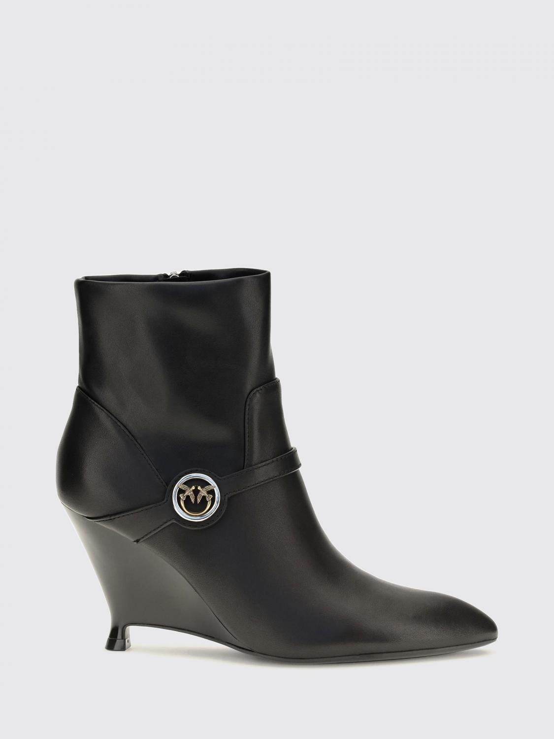 Pinko Gwen Smooth Leather Ankle Boots with Sculptural High Heel and Tapered Toe