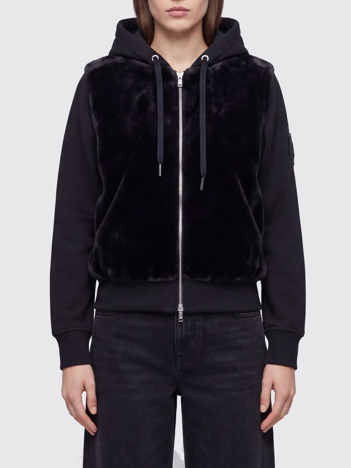 MOOSE KNUCKLES Cotton Velvet Zip-Up Hoodie with Logo
