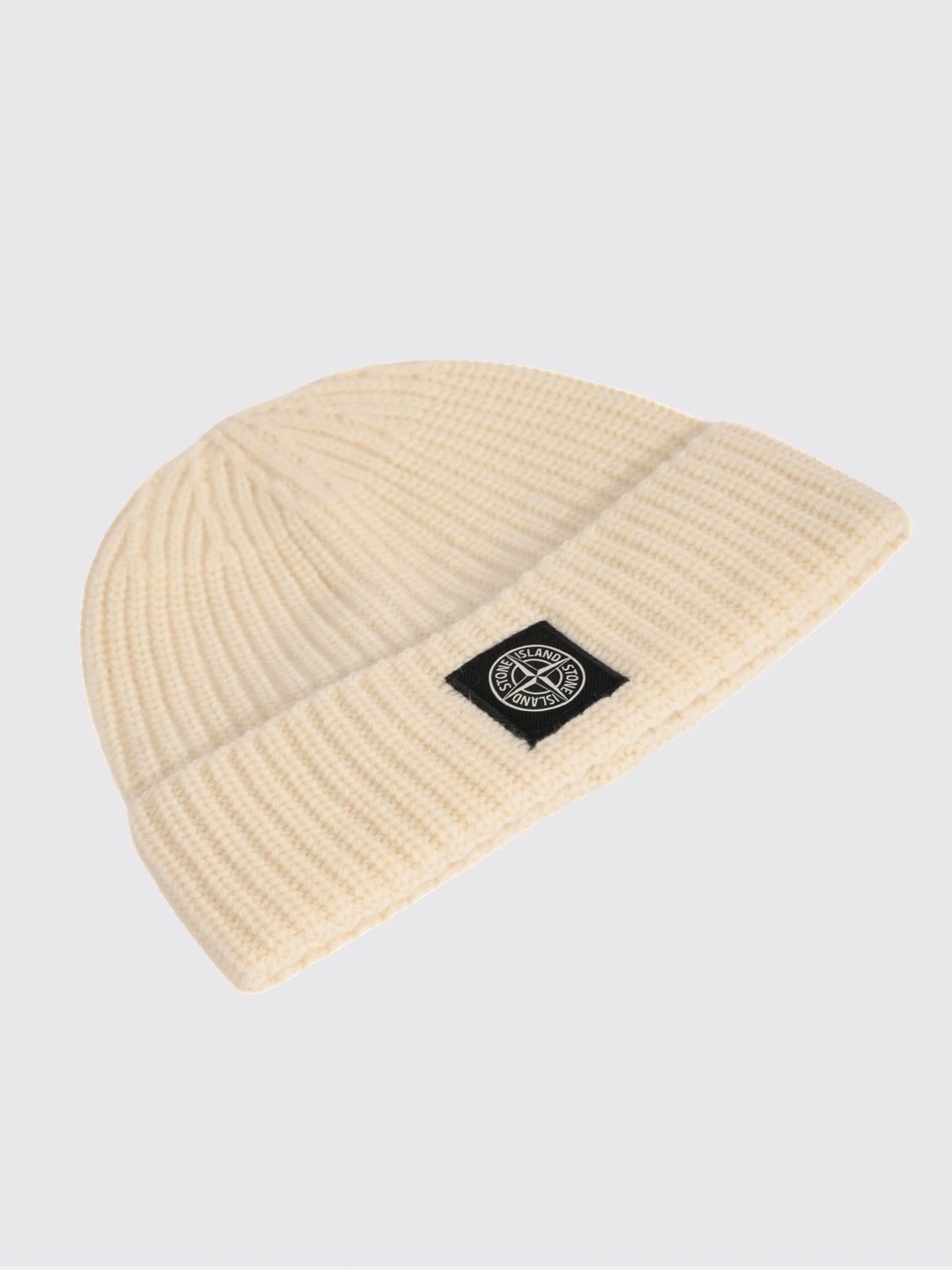 STONE ISLAND Berretto beanie in lana vergine a coste con logo Compass