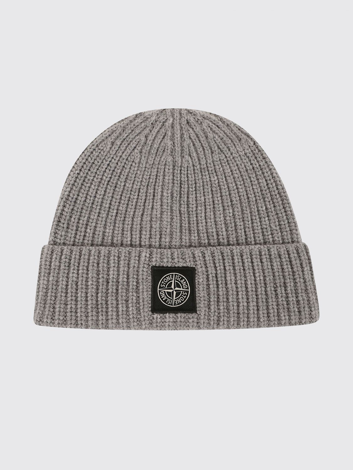 STONE ISLAND Berretto beanie in lana vergine a coste con logo Compass