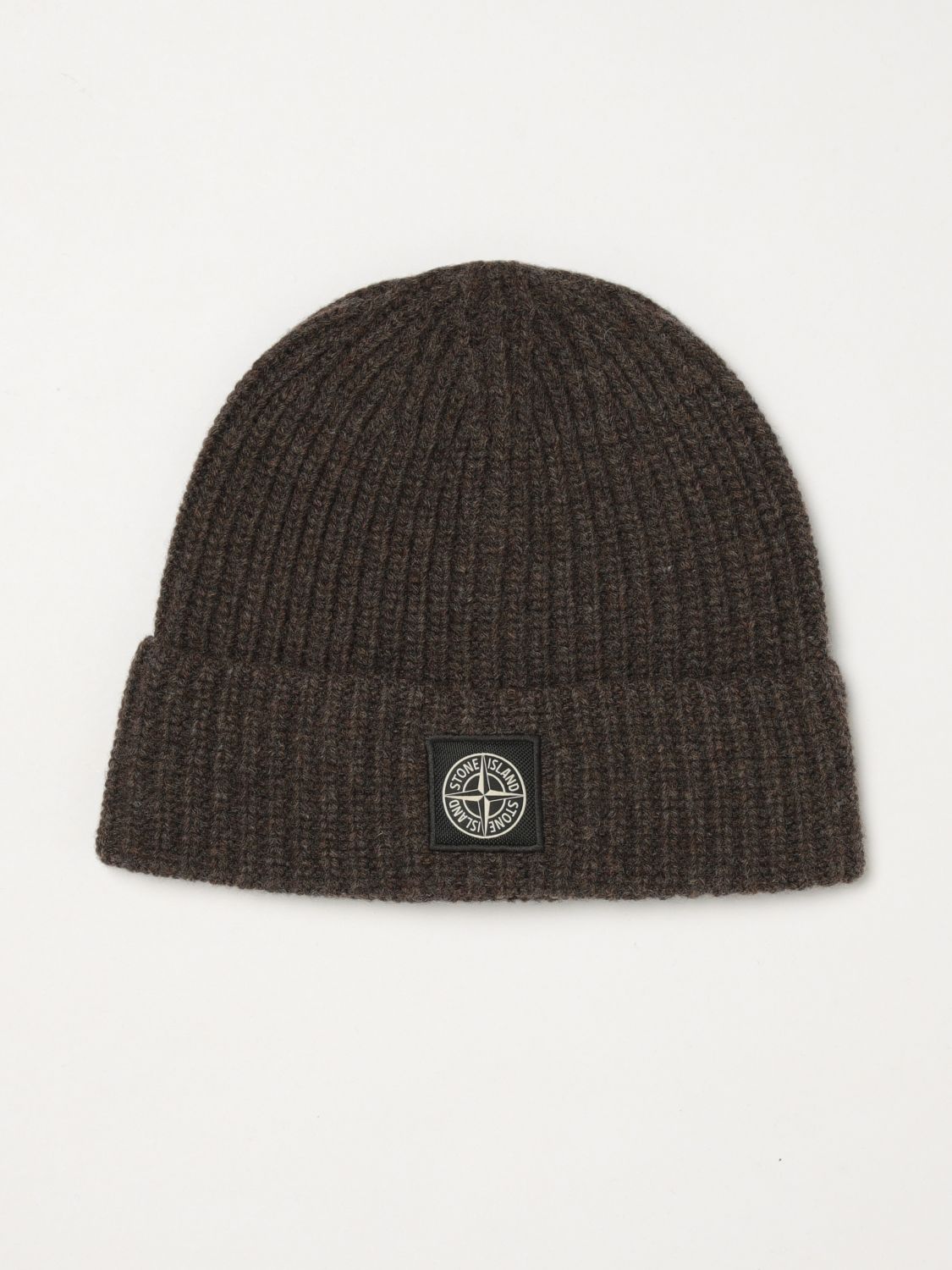 STONE ISLAND Berretto beanie in lana vergine a coste con logo Compass