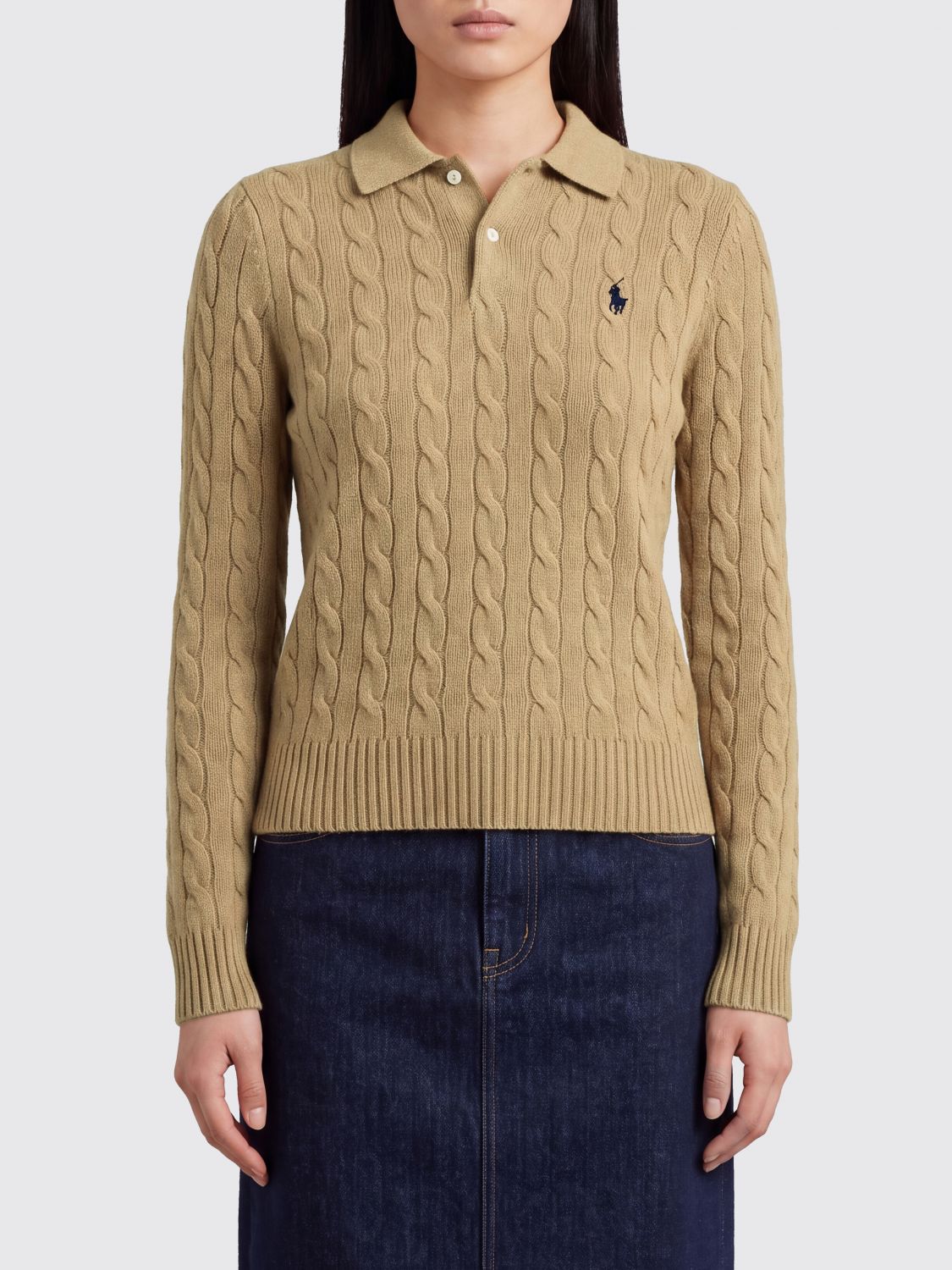 Polo Ralph Lauren Slim Fit Knit Polo In Wool And Cashmere Blend In 米色