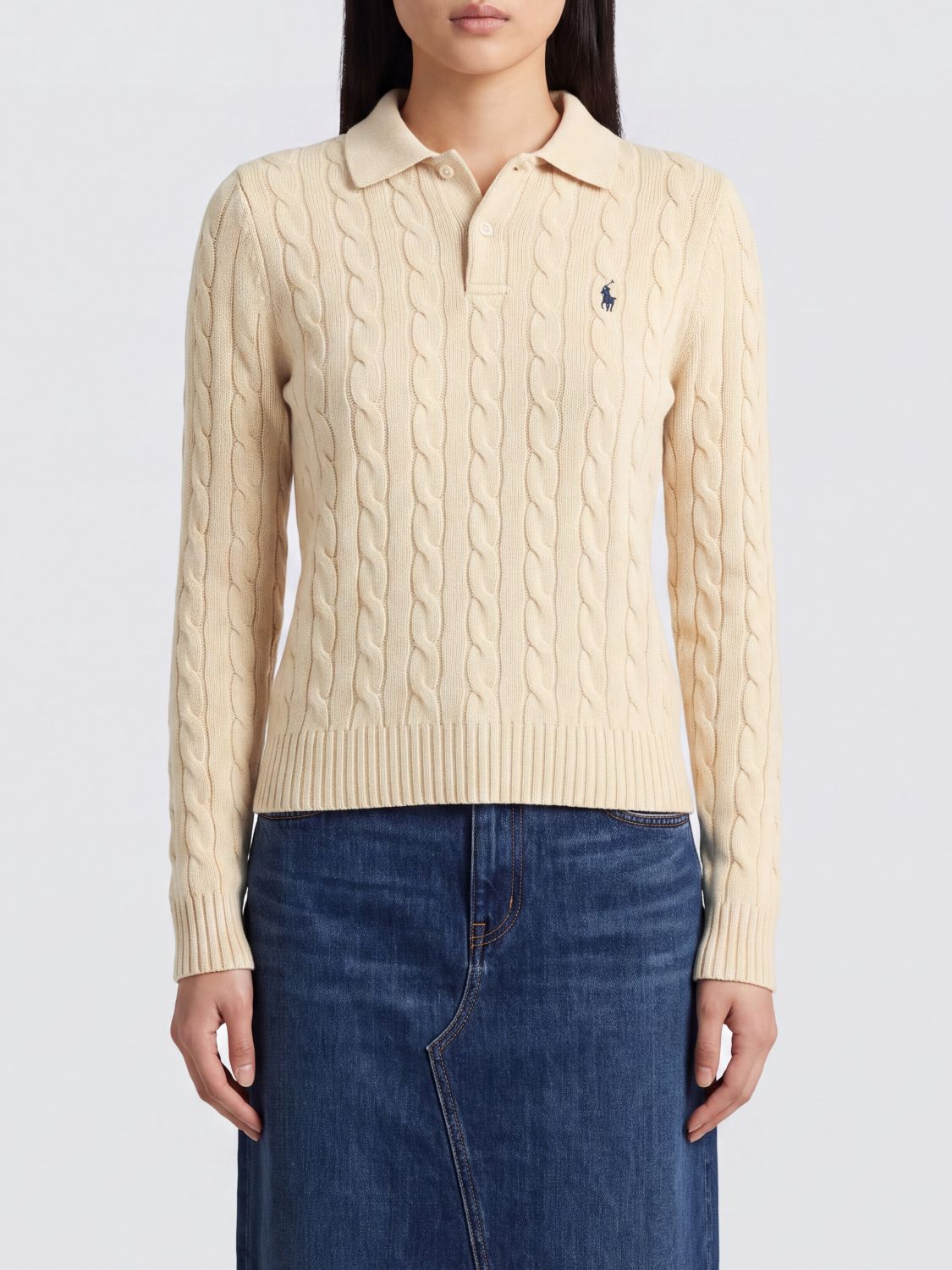 Polo Ralph Lauren Slim Fit Knit Polo In Wool And Cashmere Blend In 奶油色