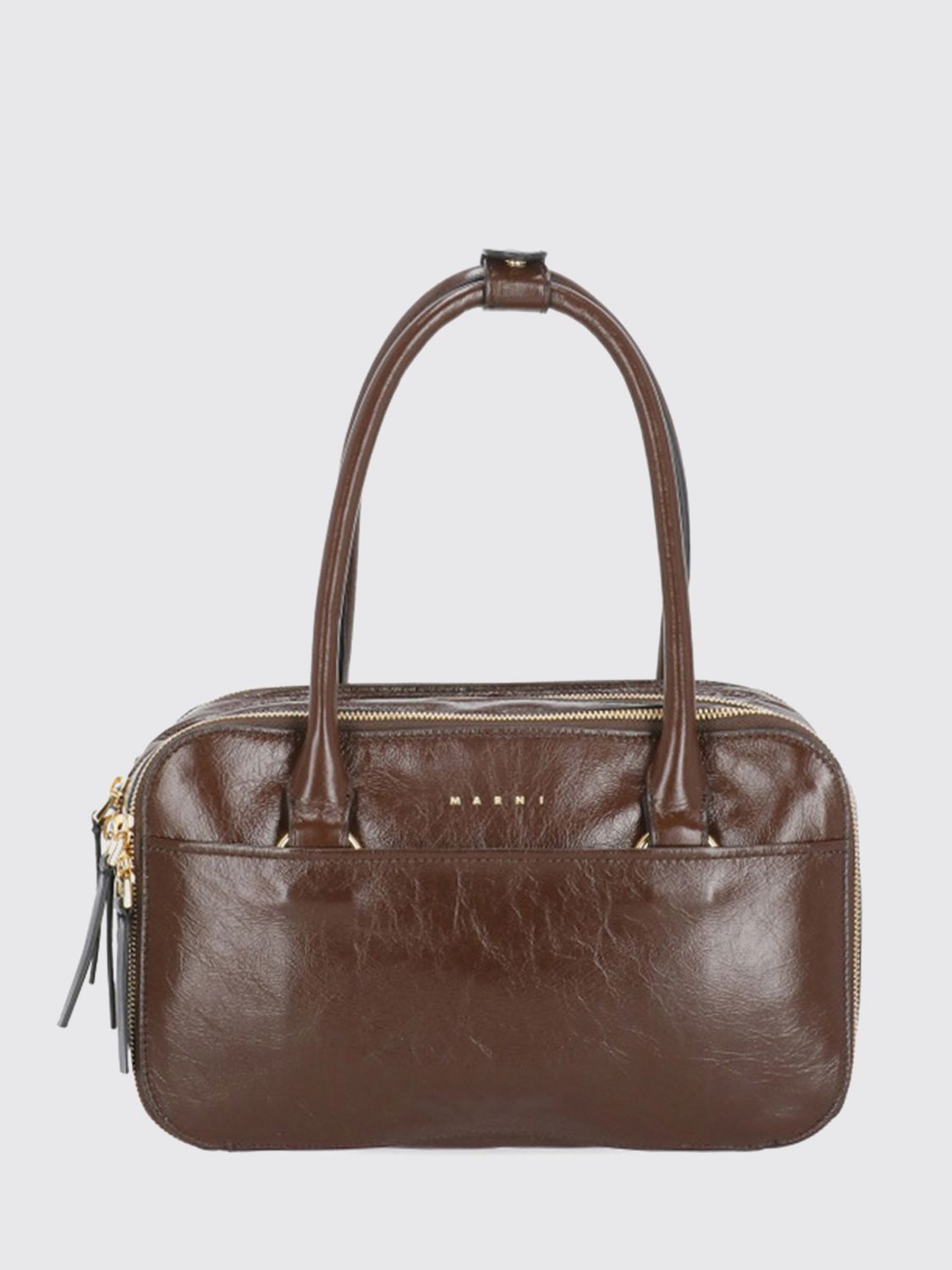 MARNI Small Leather Boston Bag with Wrinkled Effect and Double Handle
