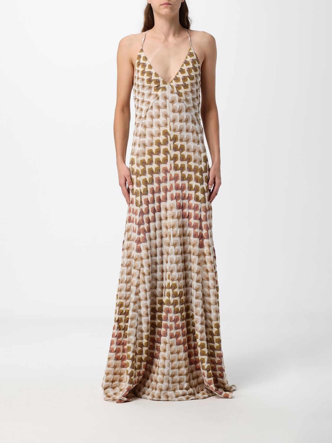 MISSONI Long Geometric Lurex Evening Gown with V-Neck