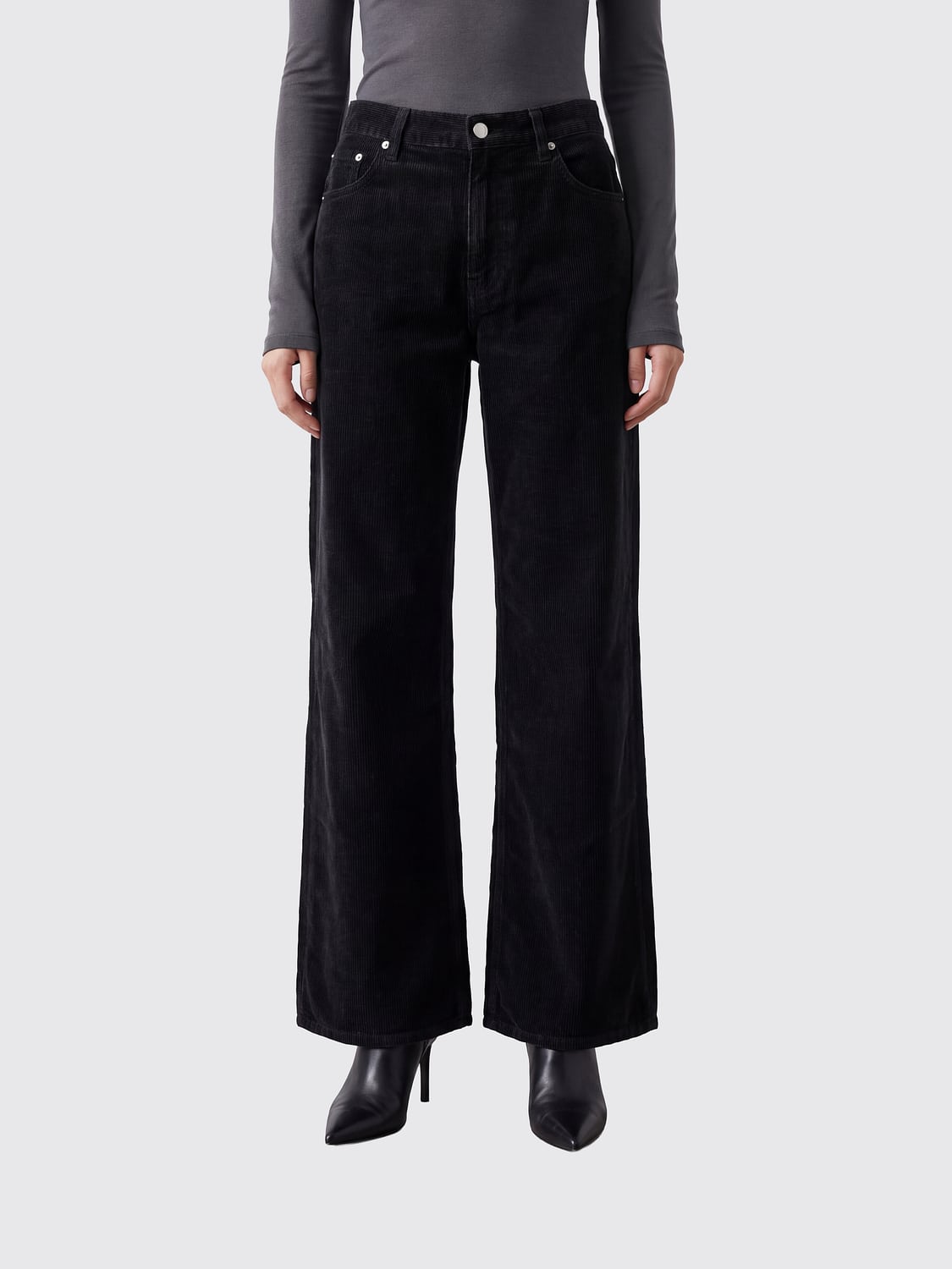 HAIKURE Pantaloni straight Korea in velluto a coste a vita alta