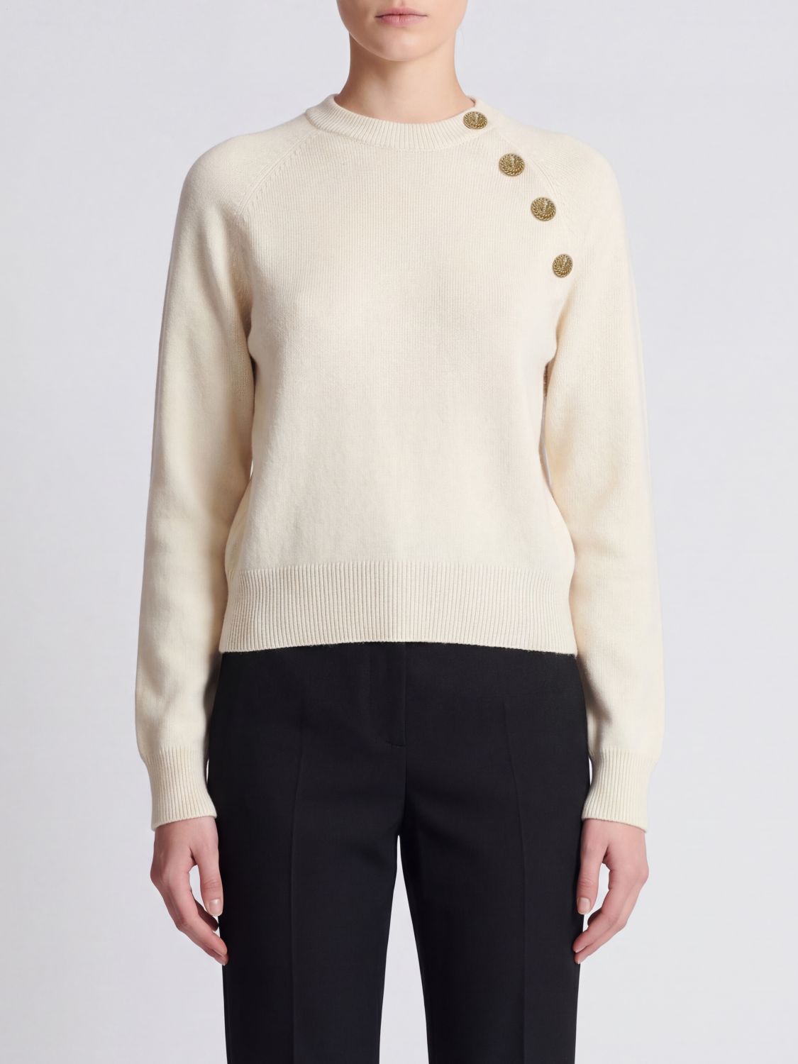 Balmain Cashmere and Virgin Wool Blend Crewneck Jumper with Long Sleeves