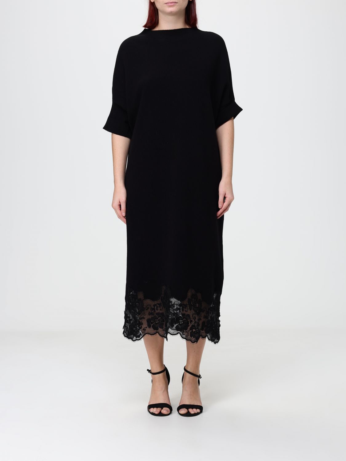 FABIANA FILIPPI A-Linien-Midikleid aus Wolle und Seide mit Spitzeneinsätzen