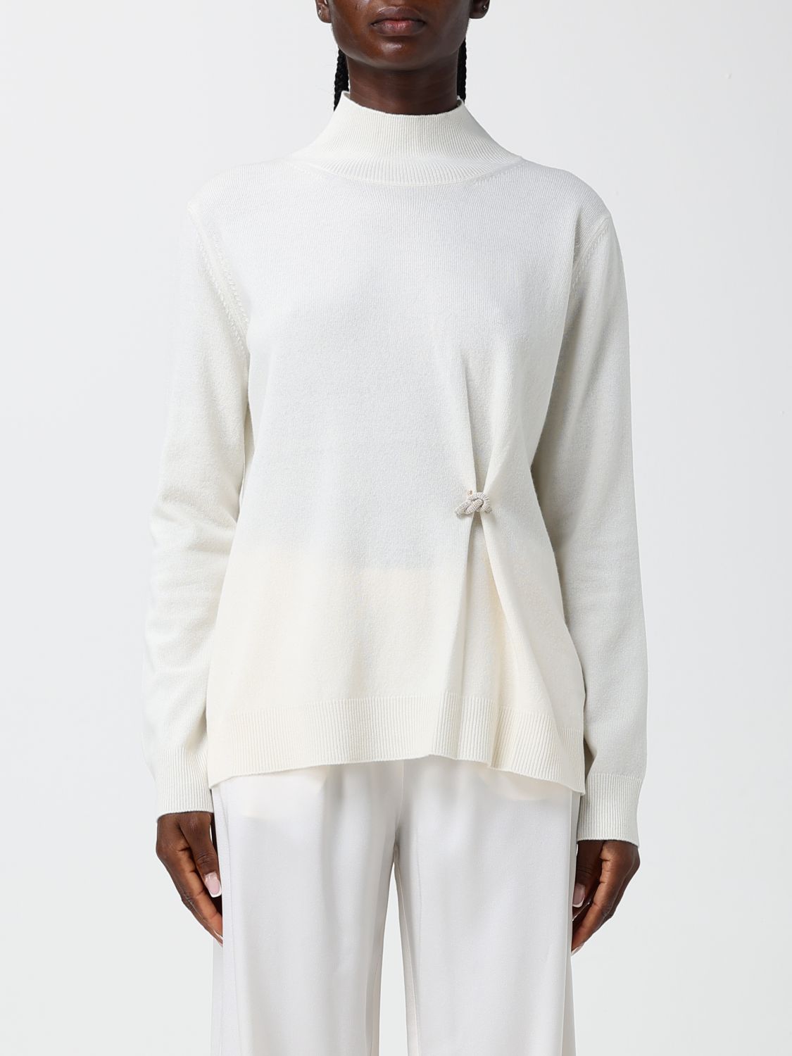 FABIANA FILIPPI Drapierter Rollkragenpullover aus Wolle und Seide mit Metallring