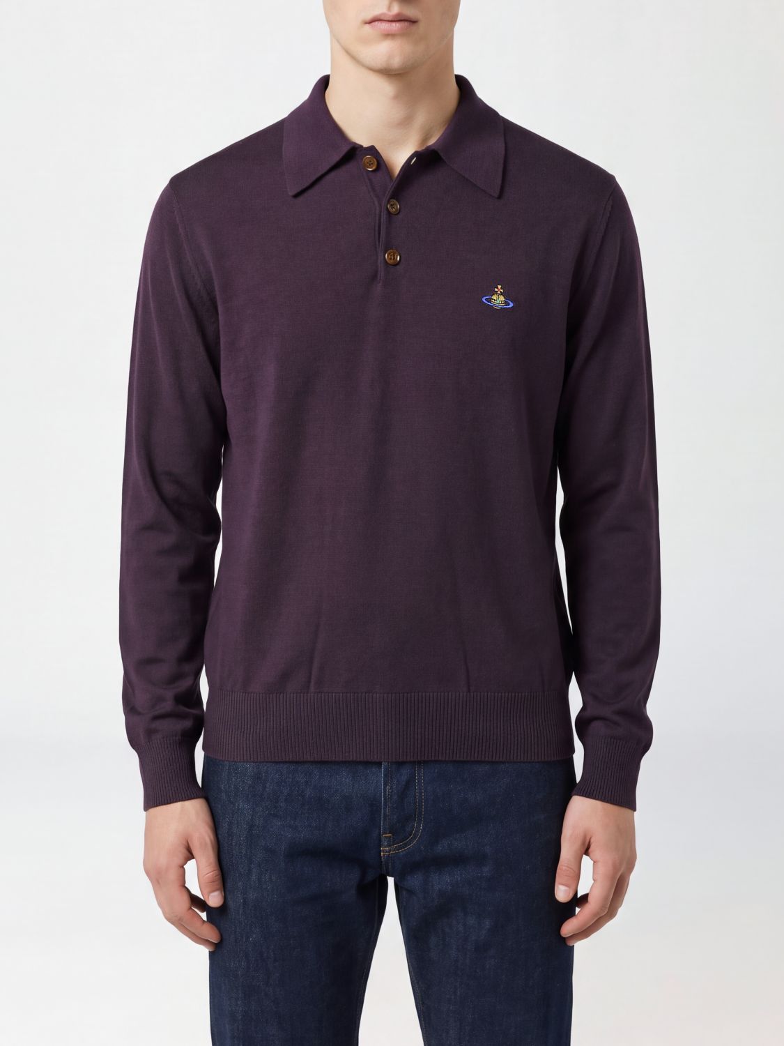 VIVIENNE WESTWOOD Polo in maglia di lana Mark a maniche lunghe con logo Orb ricamato