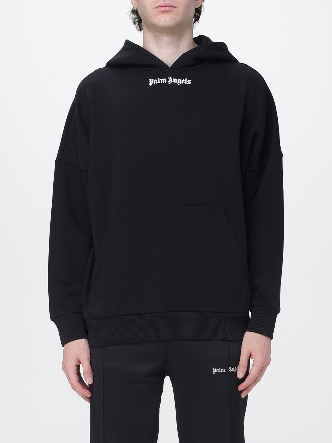 PALM ANGELS Cotton Hoodie with Logo and Pouch Pocket