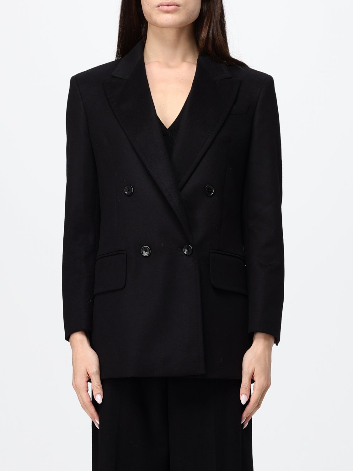 MAX MARA Blazer doppiopetto in pura lana vergine con rever a lancia e chiusura con bottoni