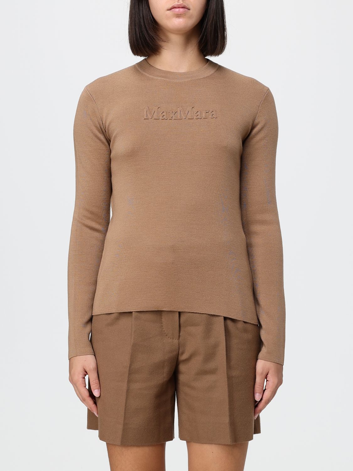 MAX MARA Slim-Fit-Pullover aus reiner Schurwolle mit Rundhalsausschnitt und tonalem Logo