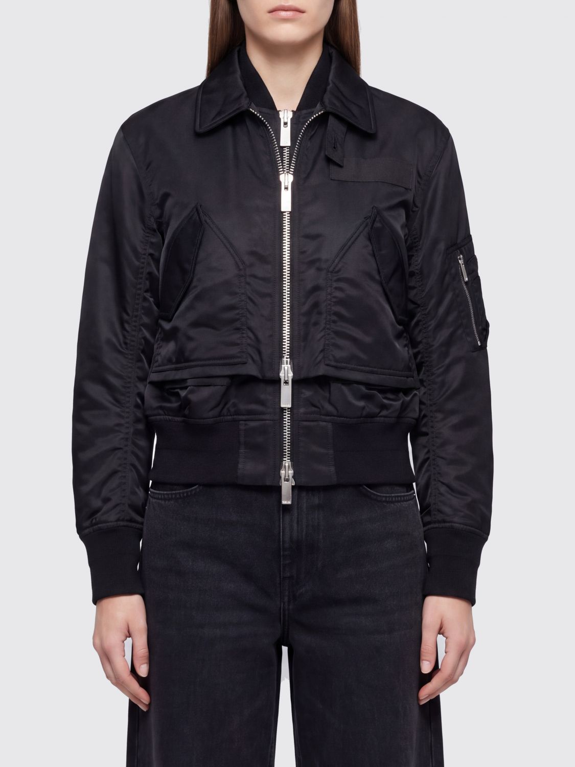 SACAI Cotton-Blend Bomber Jacket with Classic Collar and Zip Closure