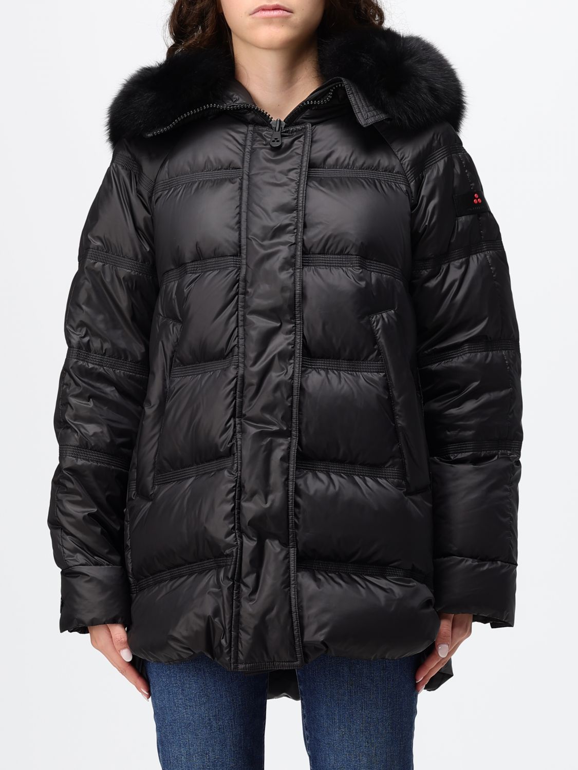PEUTEREY Quilted Nylon Short Puffer Jacket with Shearling Hood PEUTEREY Quilted Nylon Short Puffer Jacket with Shearling Hood