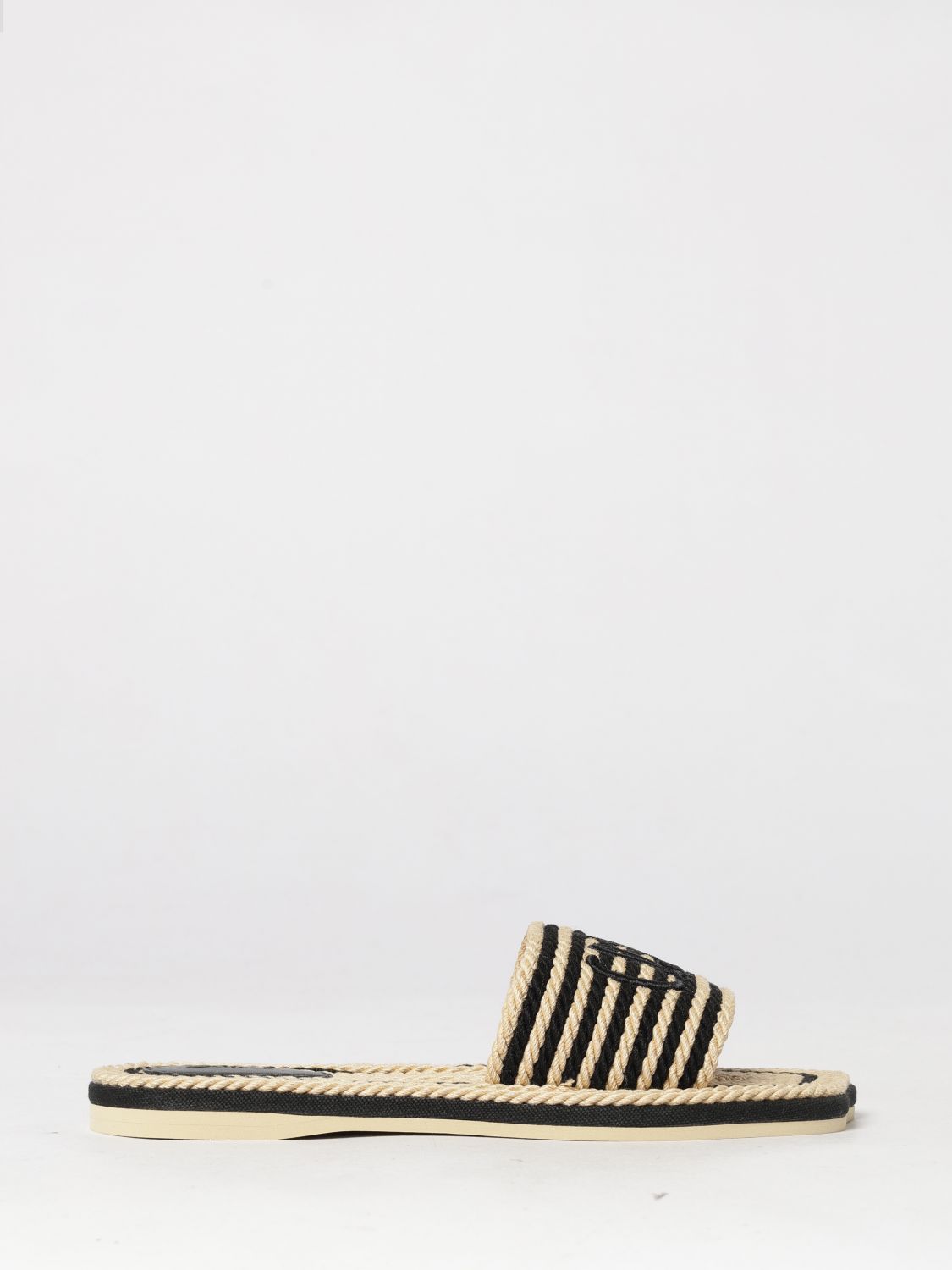 CHLOÉ Gestreifte Sand Slide-Sandalen von aus Baumwolle mit niedrigem Absatz und Logo