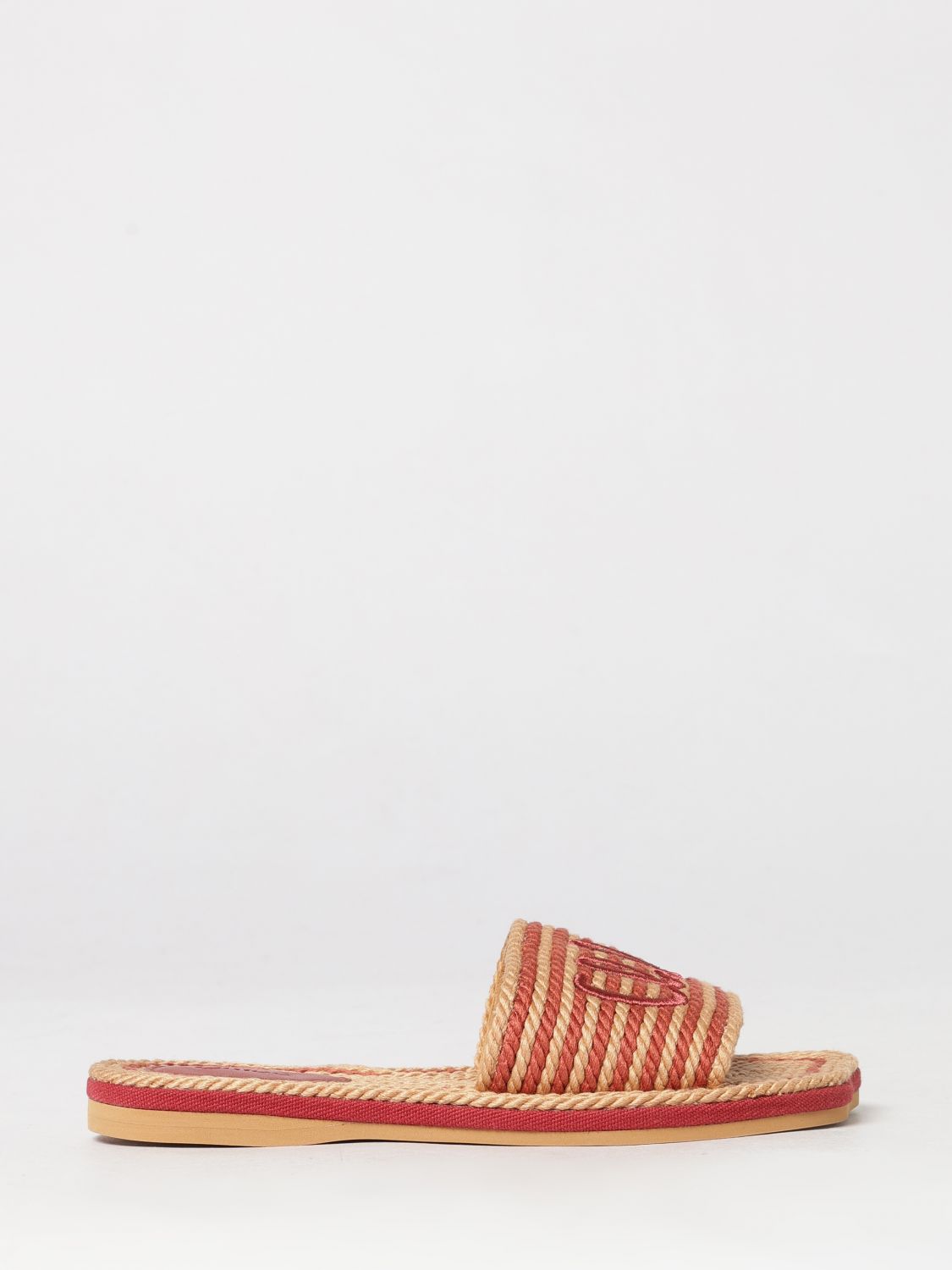 CHLOÉ Gestreifte Sand Slide-Sandalen von aus Baumwolle mit niedrigem Absatz und Logo