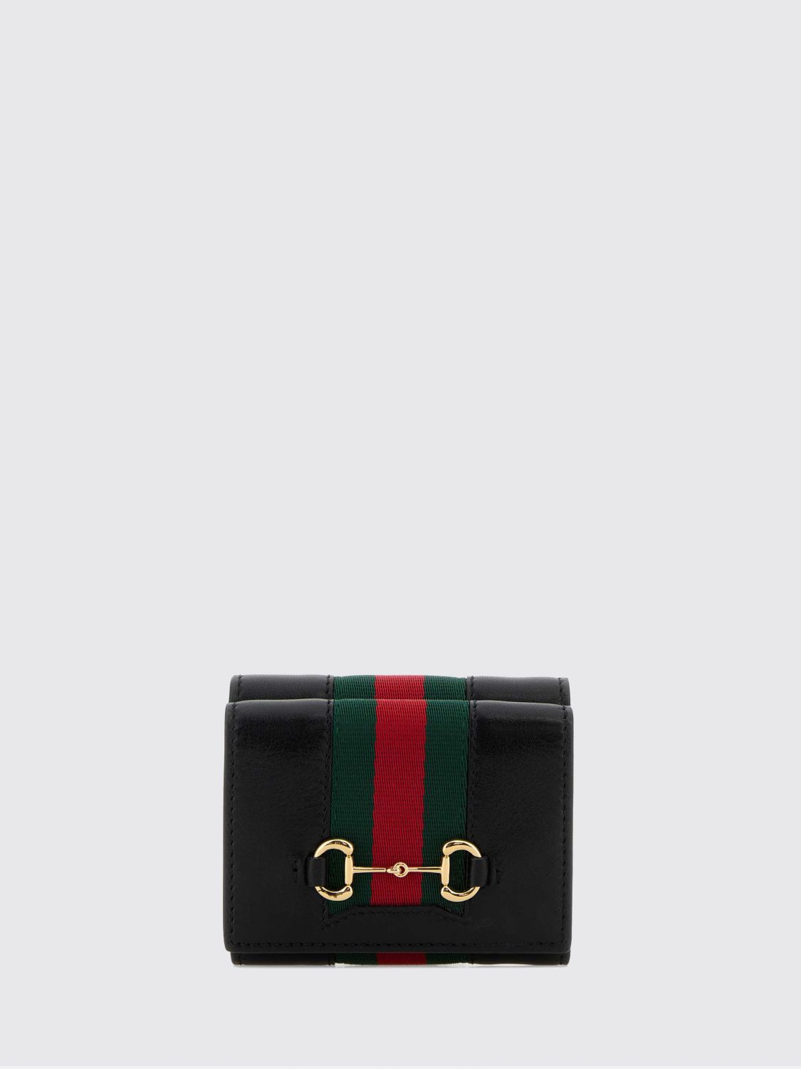 GUCCI Horsebit Web Trifold Calfskin Wallet with Web Detail GUCCI Horsebit Web Trifold Calfskin Wallet with Web Detail