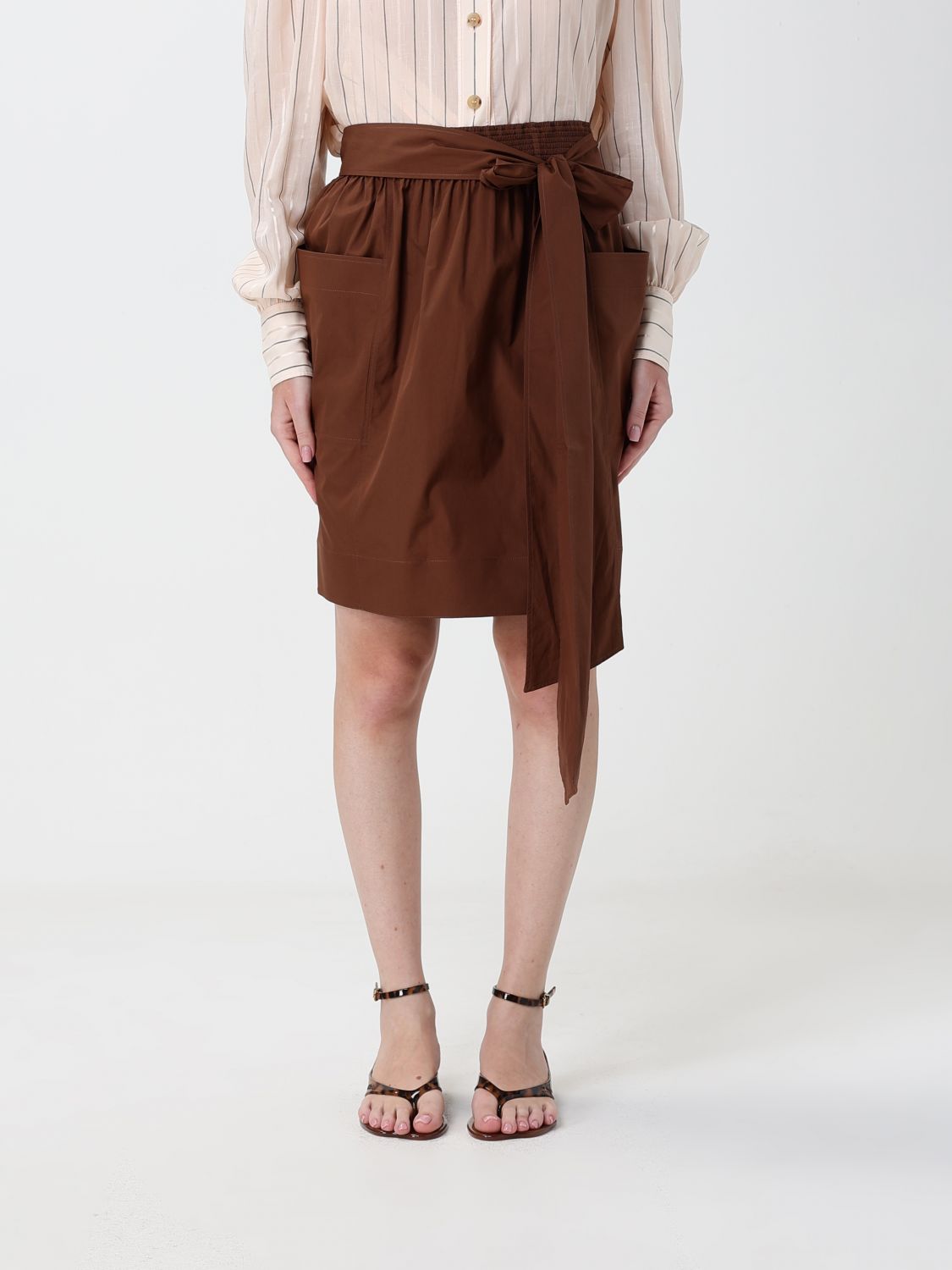 CHLOÉ High-Waisted Asymmetrical Cotton Mini Skirt with Tie Belt