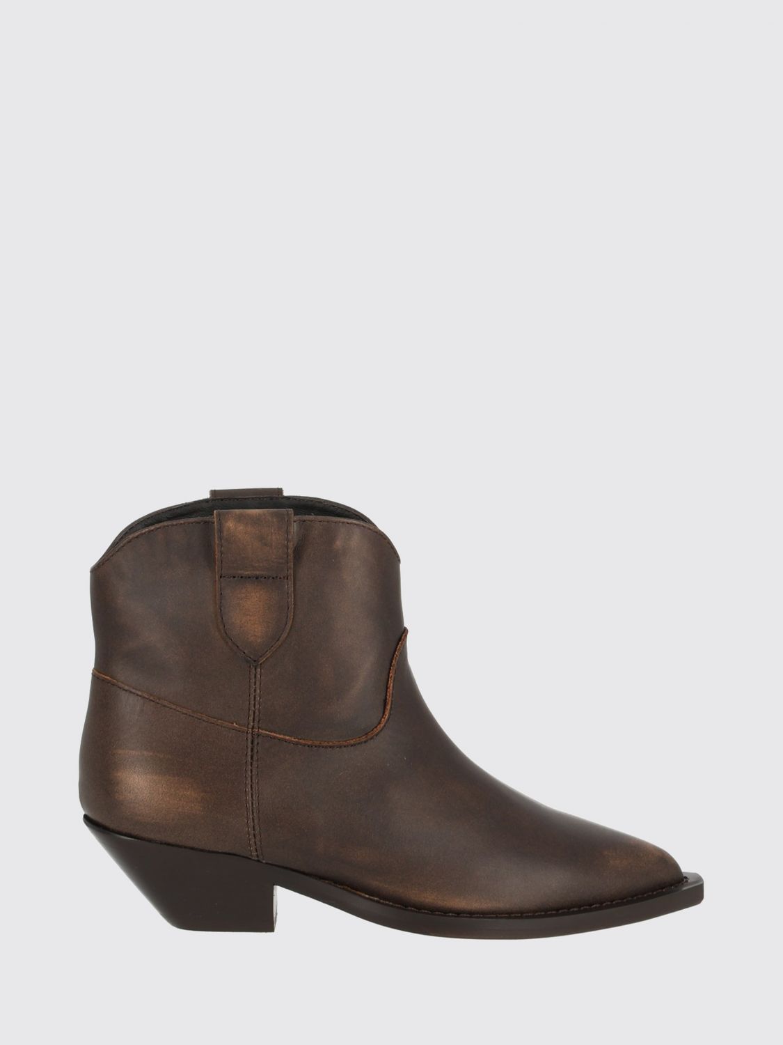 Via Roma 15 Aged Leather Western Ankle Boots with Low Heel