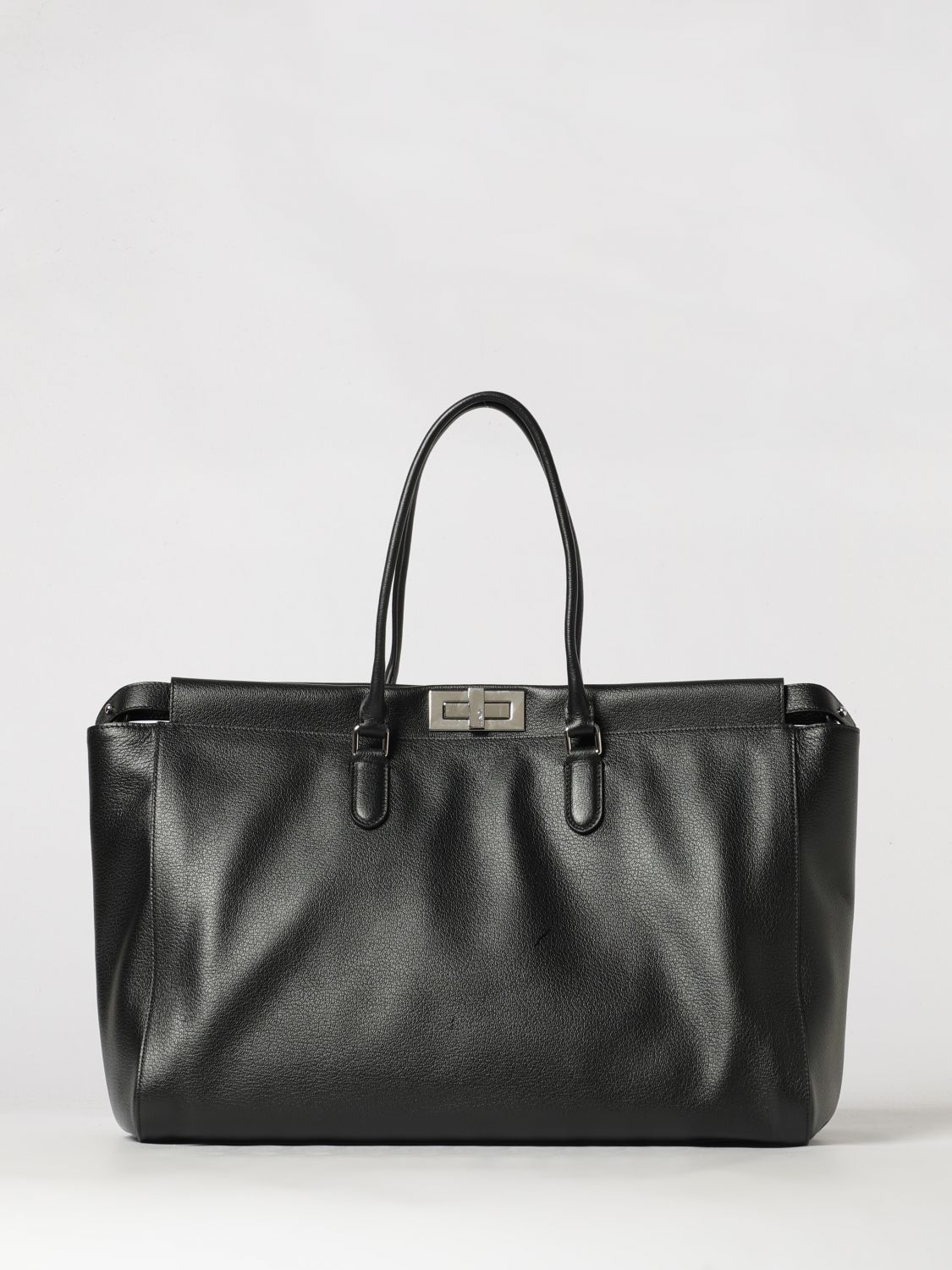 FENDI Large Peekaboo Grained Calfskin Tote Bag with Twist-Lock Closure