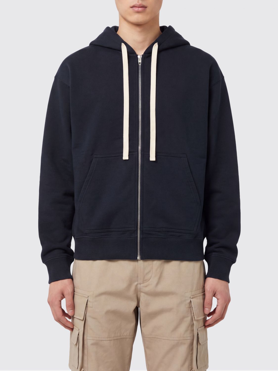 JIL SANDER Felpa con cappuccio e zip in puro cotone bicolore